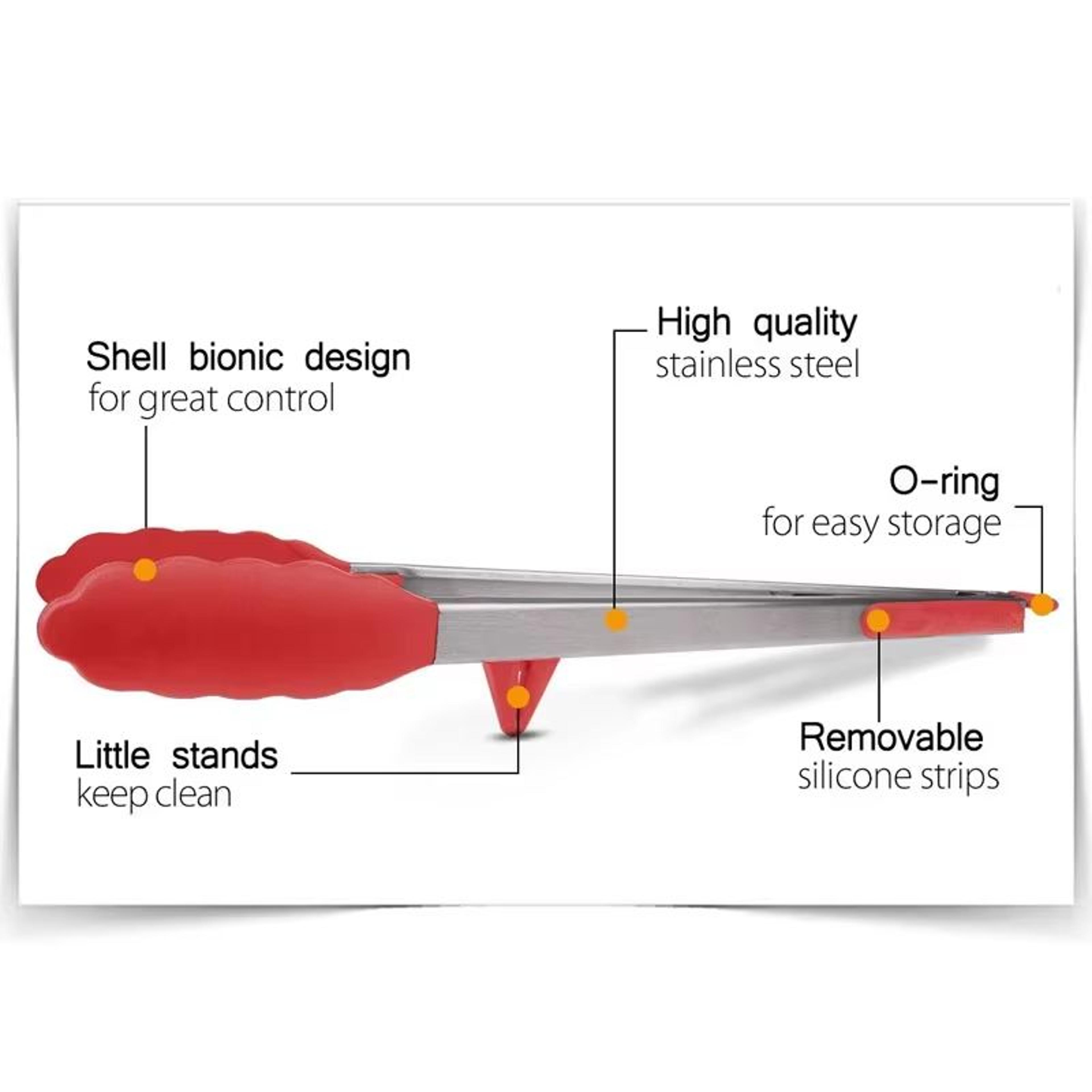 LMETJMA Stainless Steel Cooking Tongs With Silicone Tips And Stand Design 2