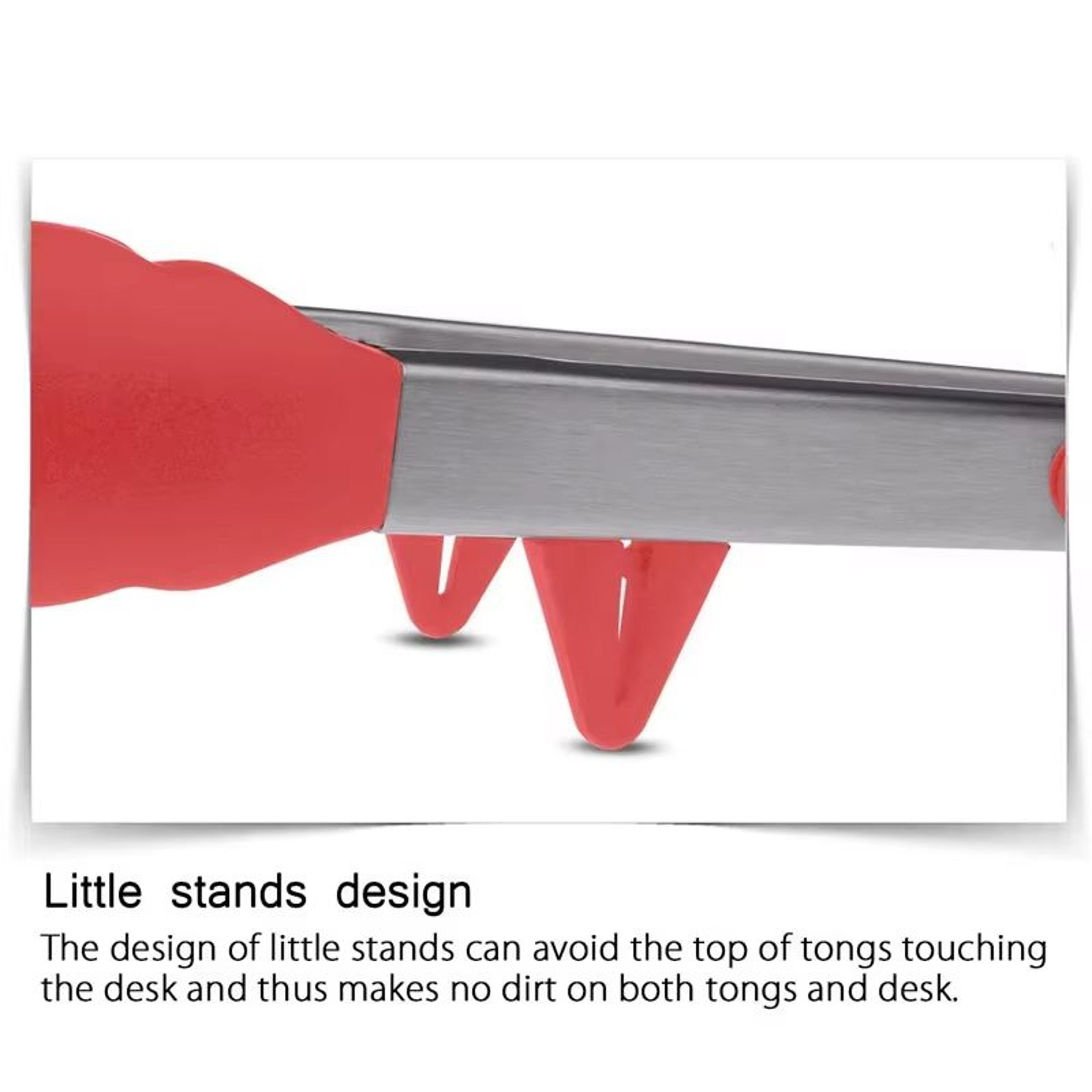 LMETJMA Stainless Steel Cooking Tongs With Silicone Tips And Stand Design 3