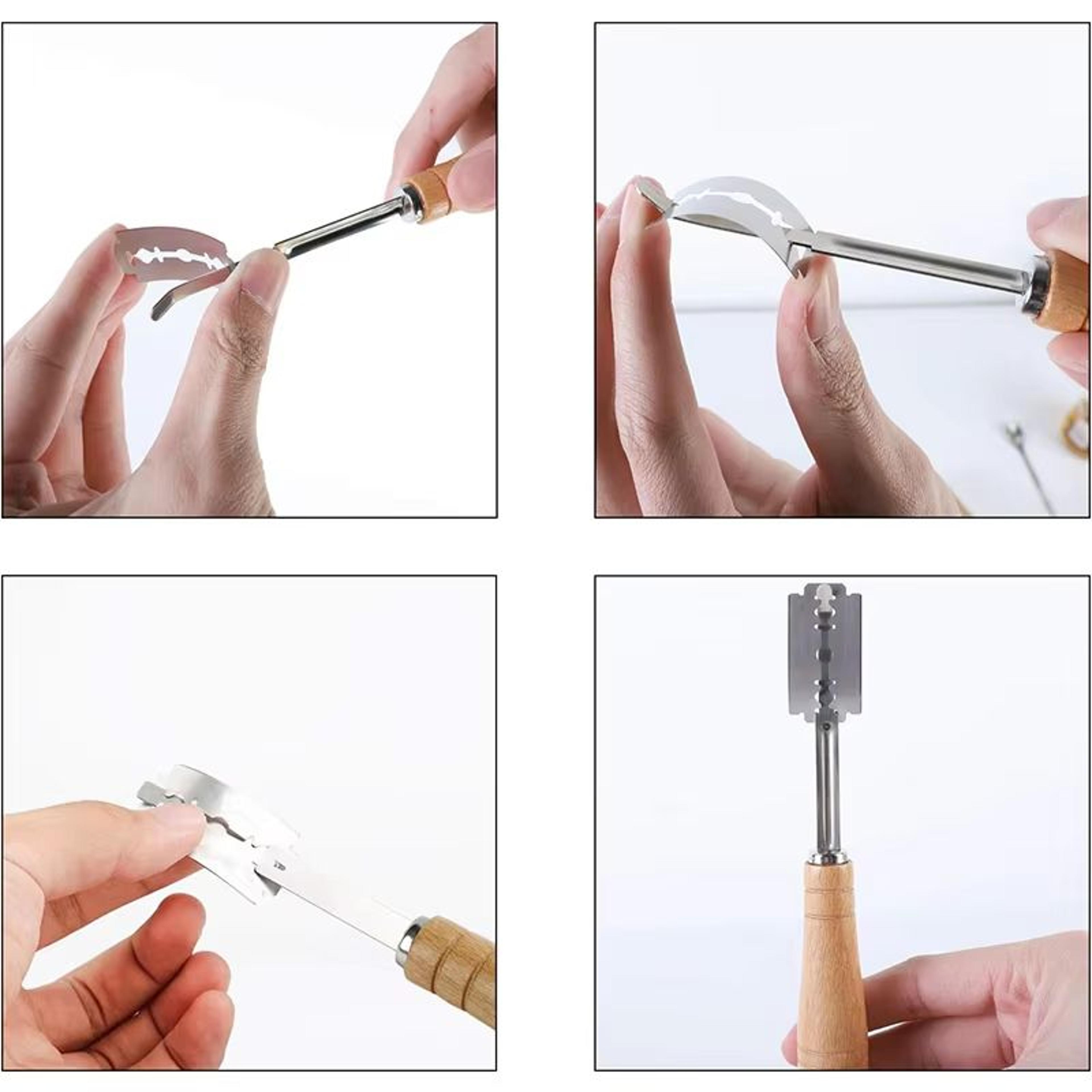 LMETJMA Premium Stainless Steel Bread Lame With Wooden Handle And Replacement Blades 4