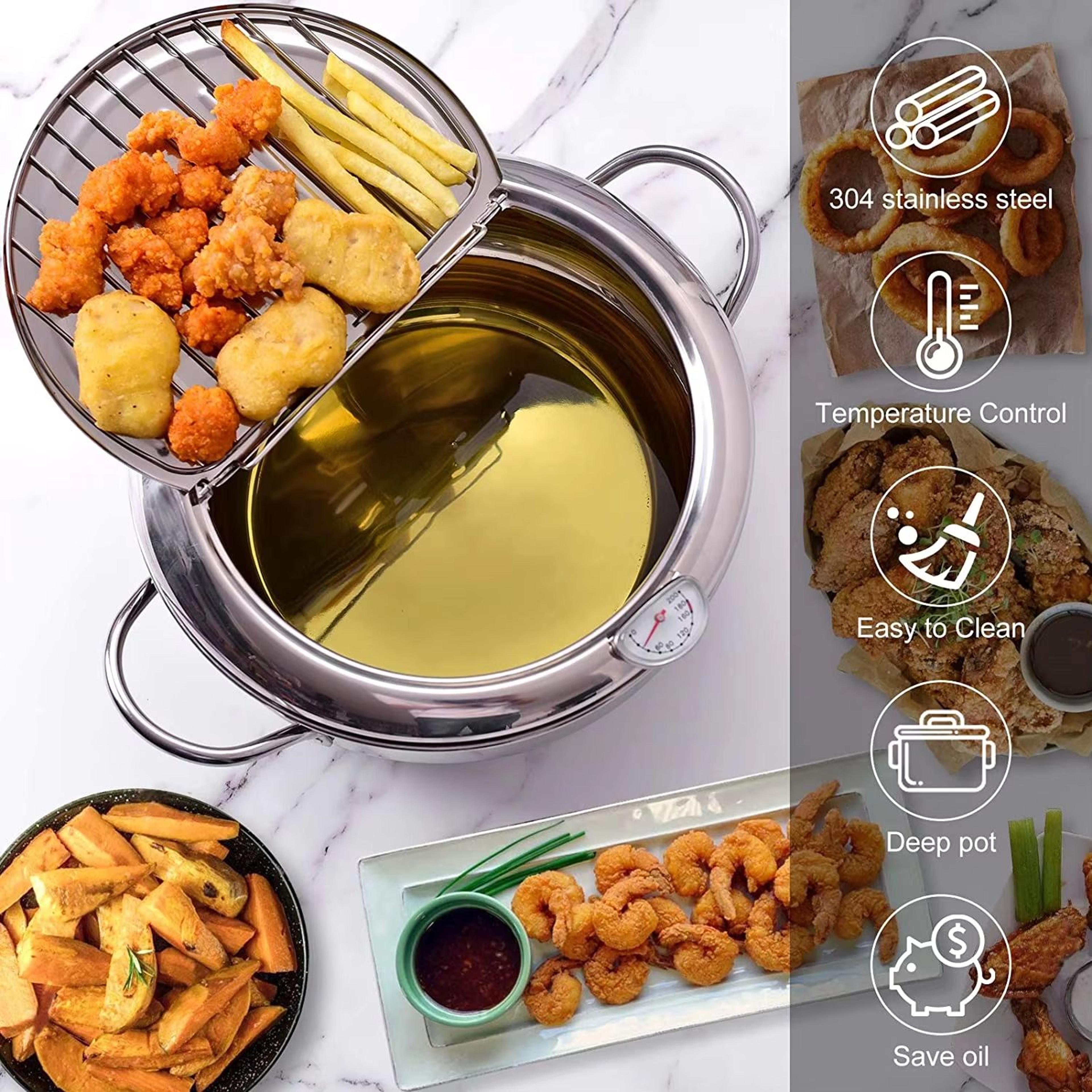 LMETJMA Japanese Stainless Steel Deep Frying Pot With Thermometer And Lid 1