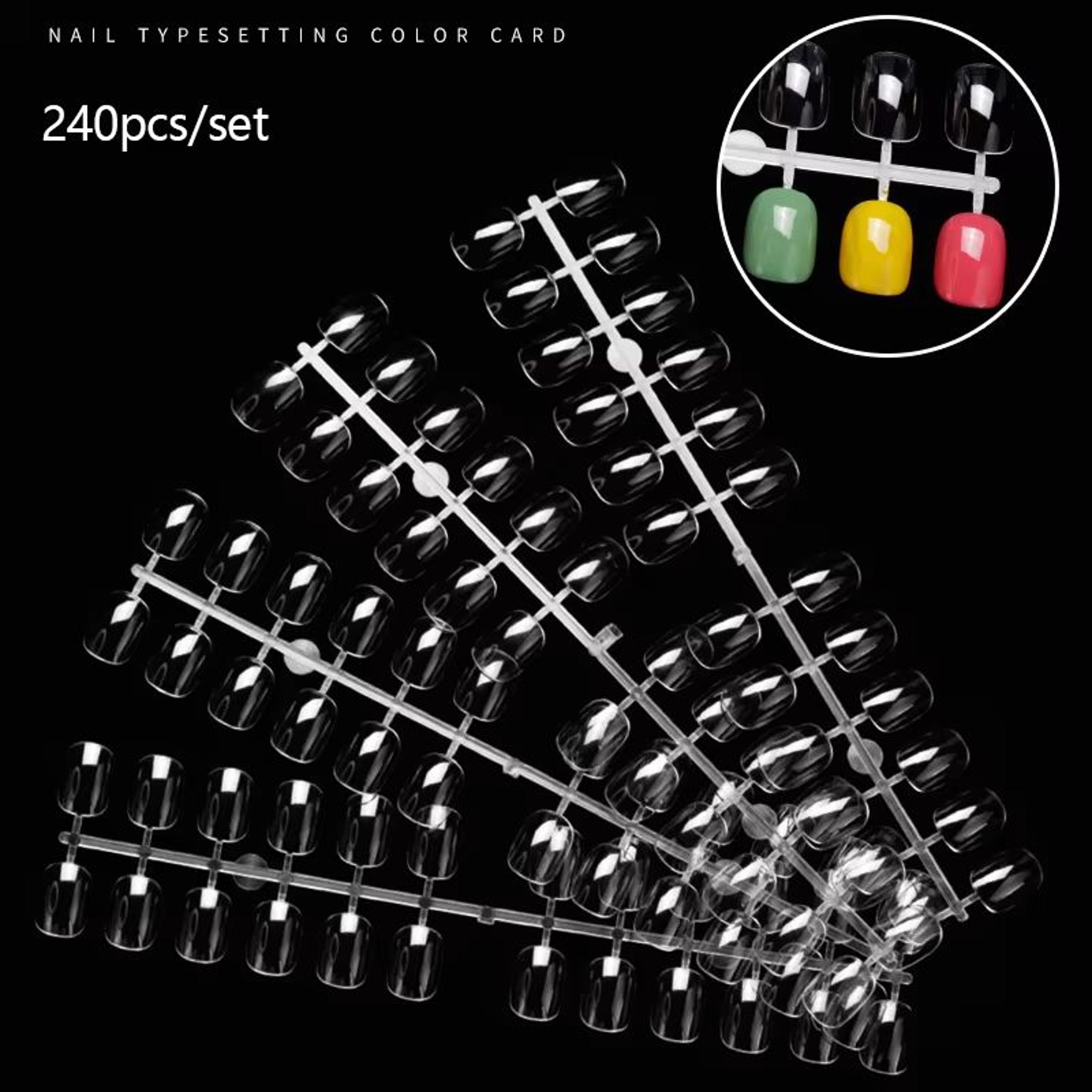 240 Piece Clear Nail Display Tips Set Foldable Flat Back Pointed Acrylic Practice Nails 2