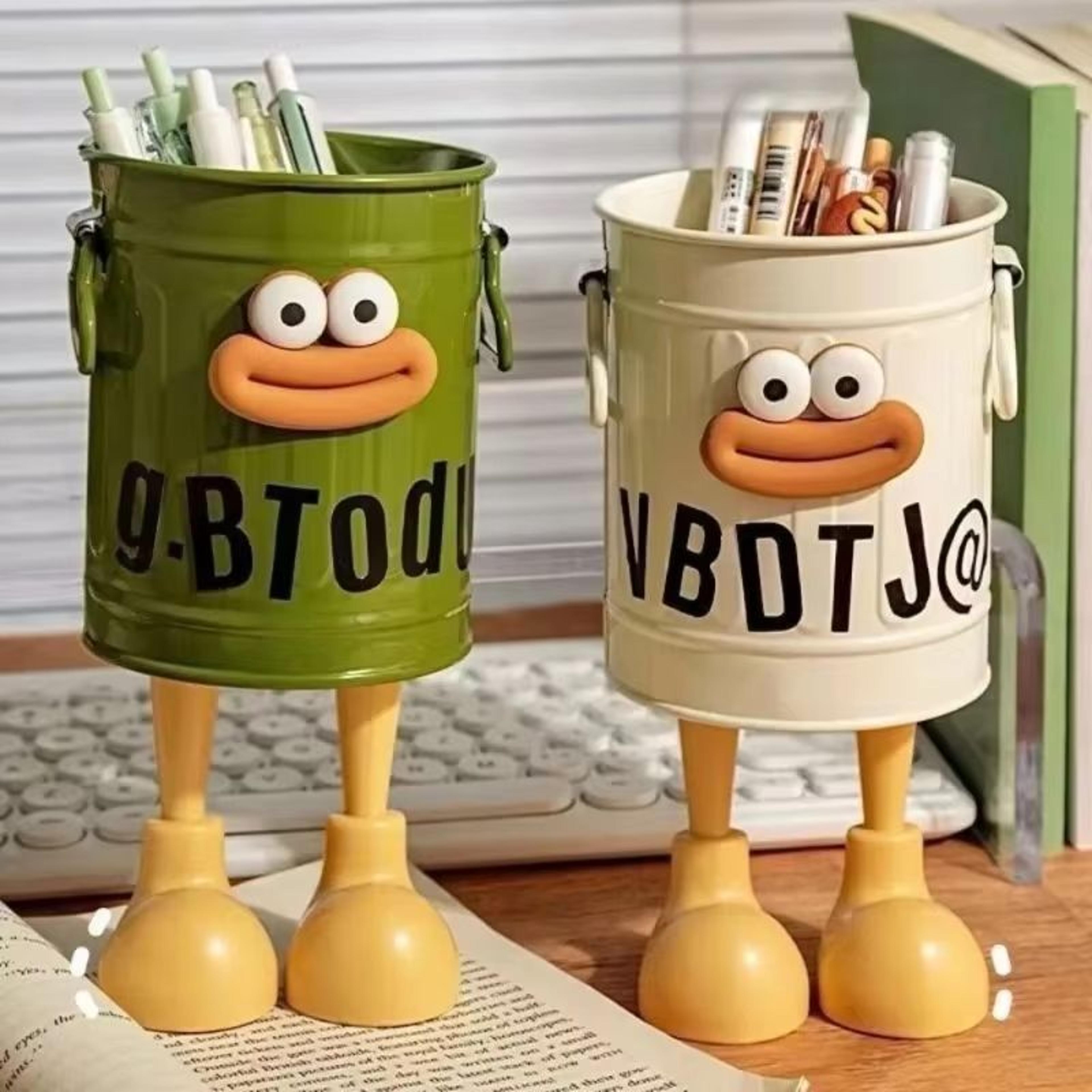Cartoon Style Large Capacity Pen Holder Retro Desk Organizer Storage Bucket For Students And Office 0