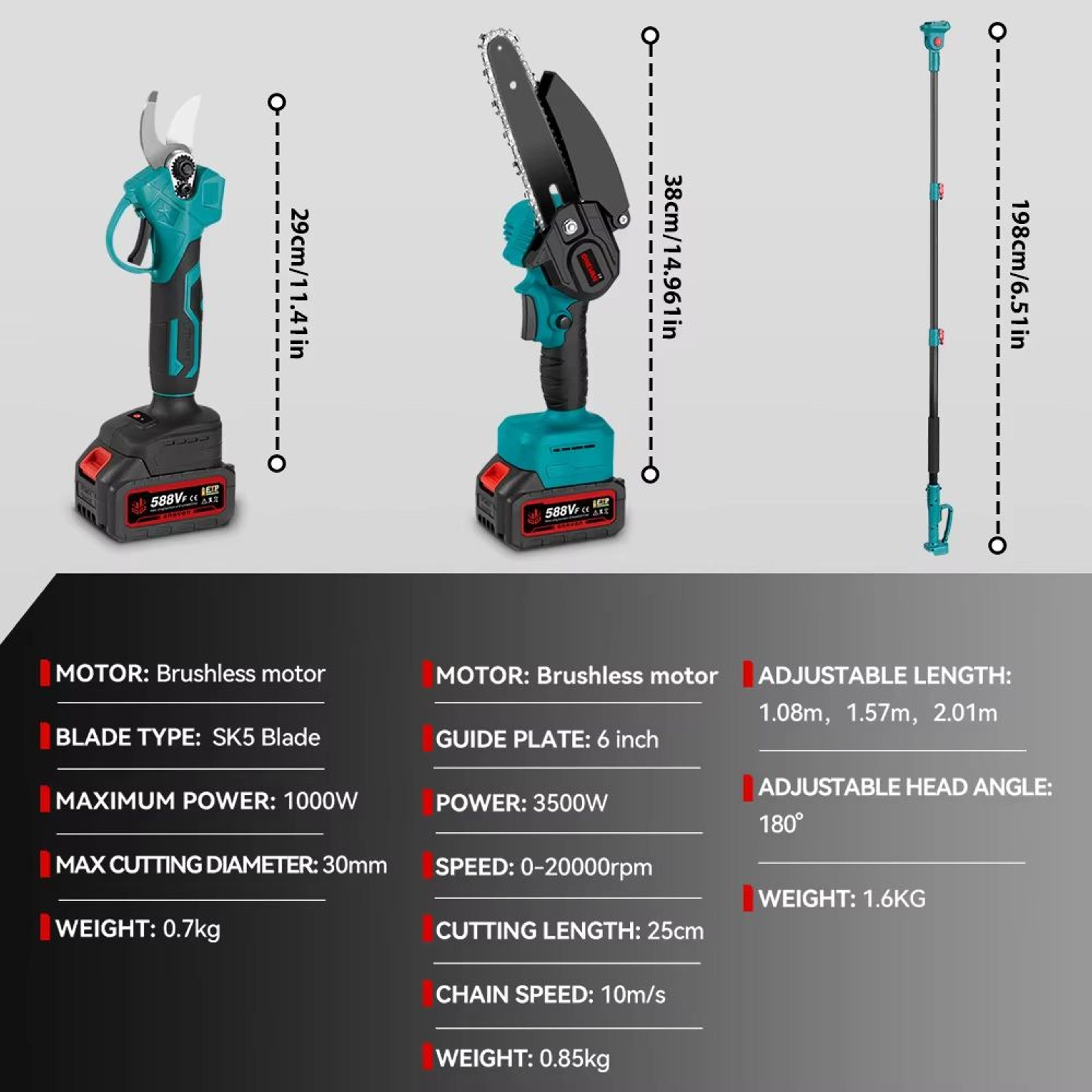 ONEVAN 3500W 2in1 Cordless Telescoping Pole Chainsaw And Pruning Shears For 18V Battery 1