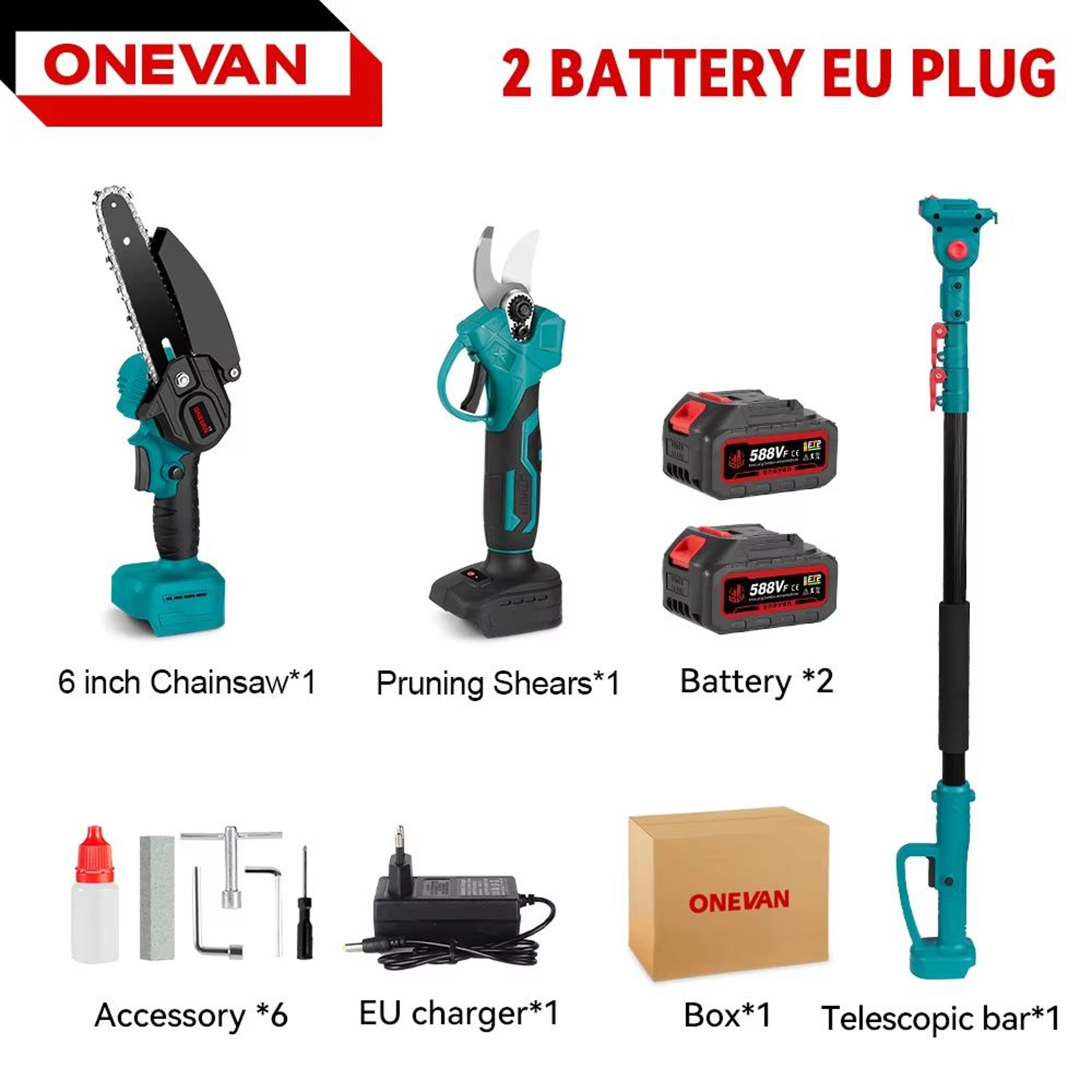 ONEVAN 3500W 2in1 Cordless Telescoping Pole Chainsaw And Pruning Shears For 18V Battery 6