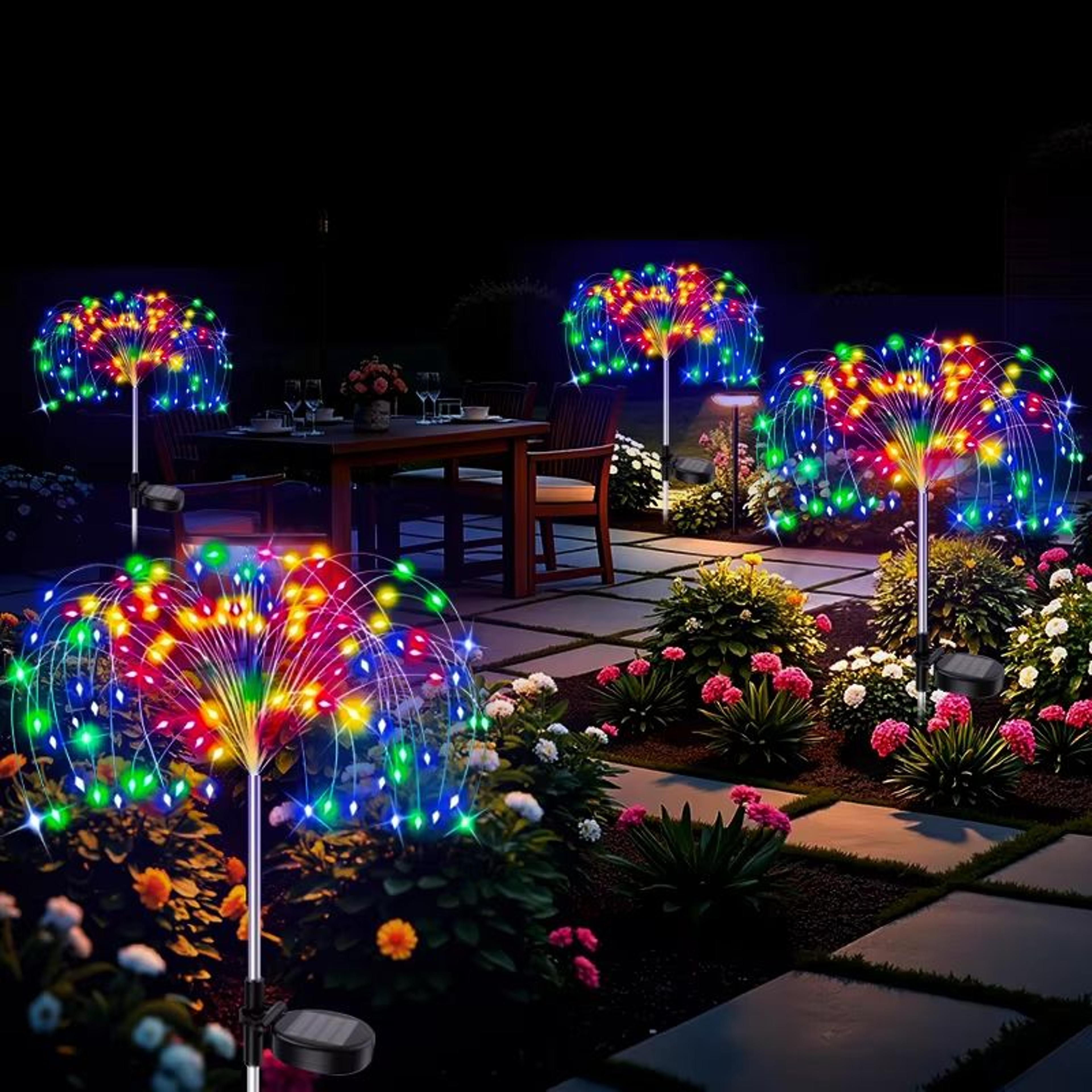 LED Solar Flower Firework Fairy Lights Waterproof Outdoor Garden And Pathway Decor 4