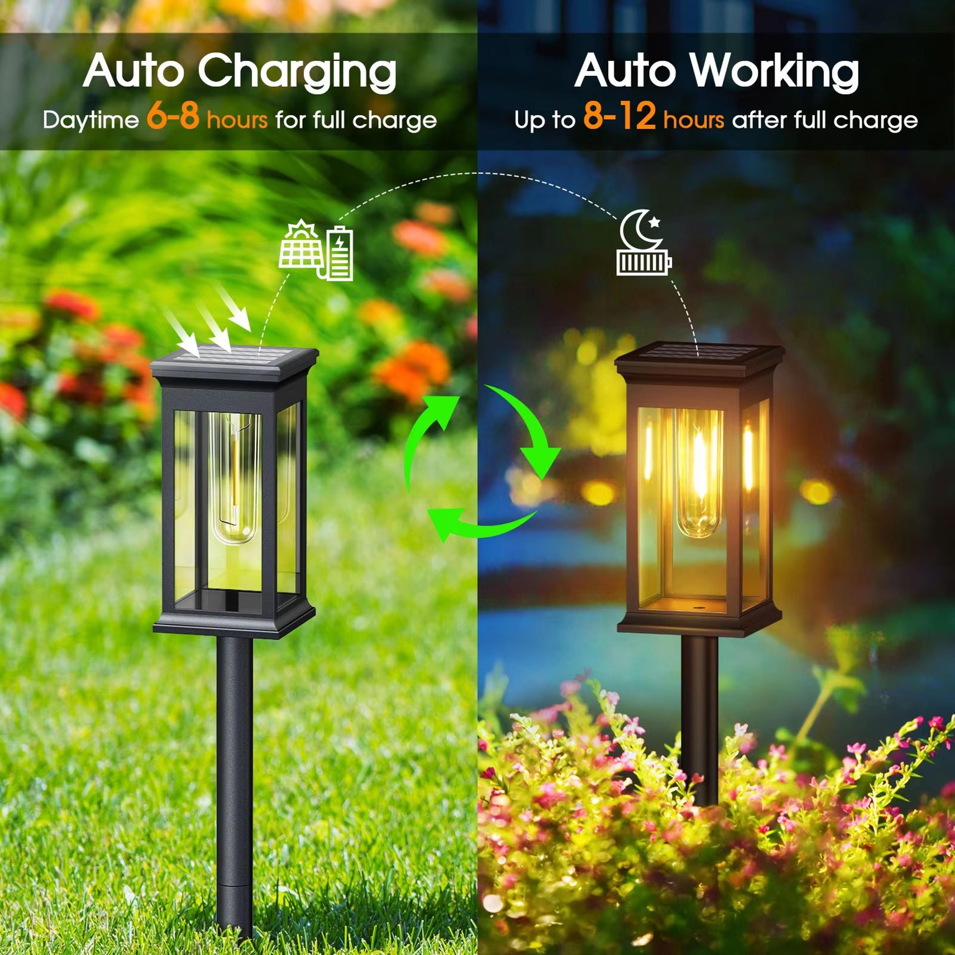 Upgraded Solar Pathway Lights 2700K Warm White Super Bright Outdoor Walkway Lighting Set 1