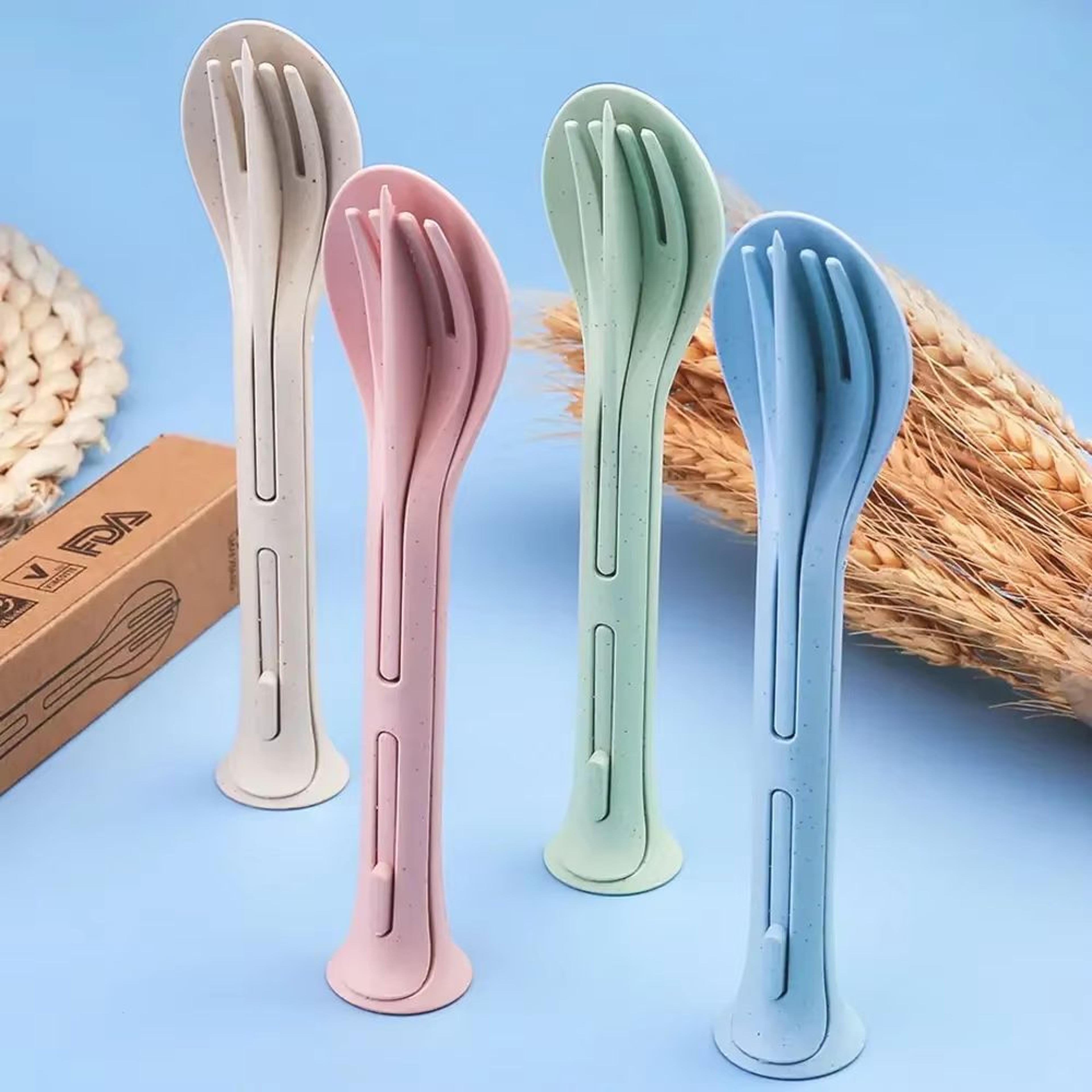 portable wheat straw travel cutlery set detachable eco friendly tableware for camping and picnic