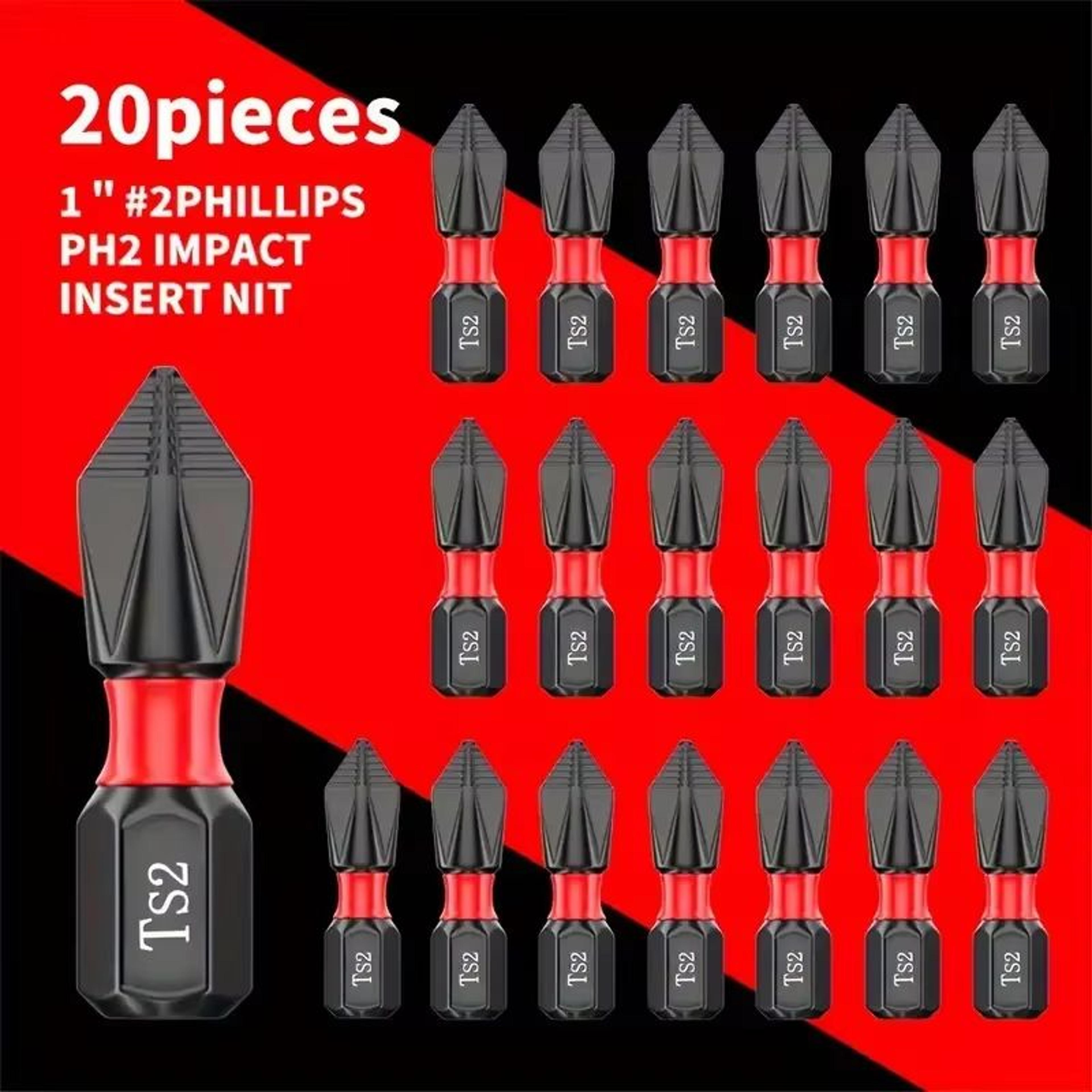 20Piece Magnetic Phillips Screwdriver Bit Set S2 Steel 098in Hex Shank Impact Bits 0