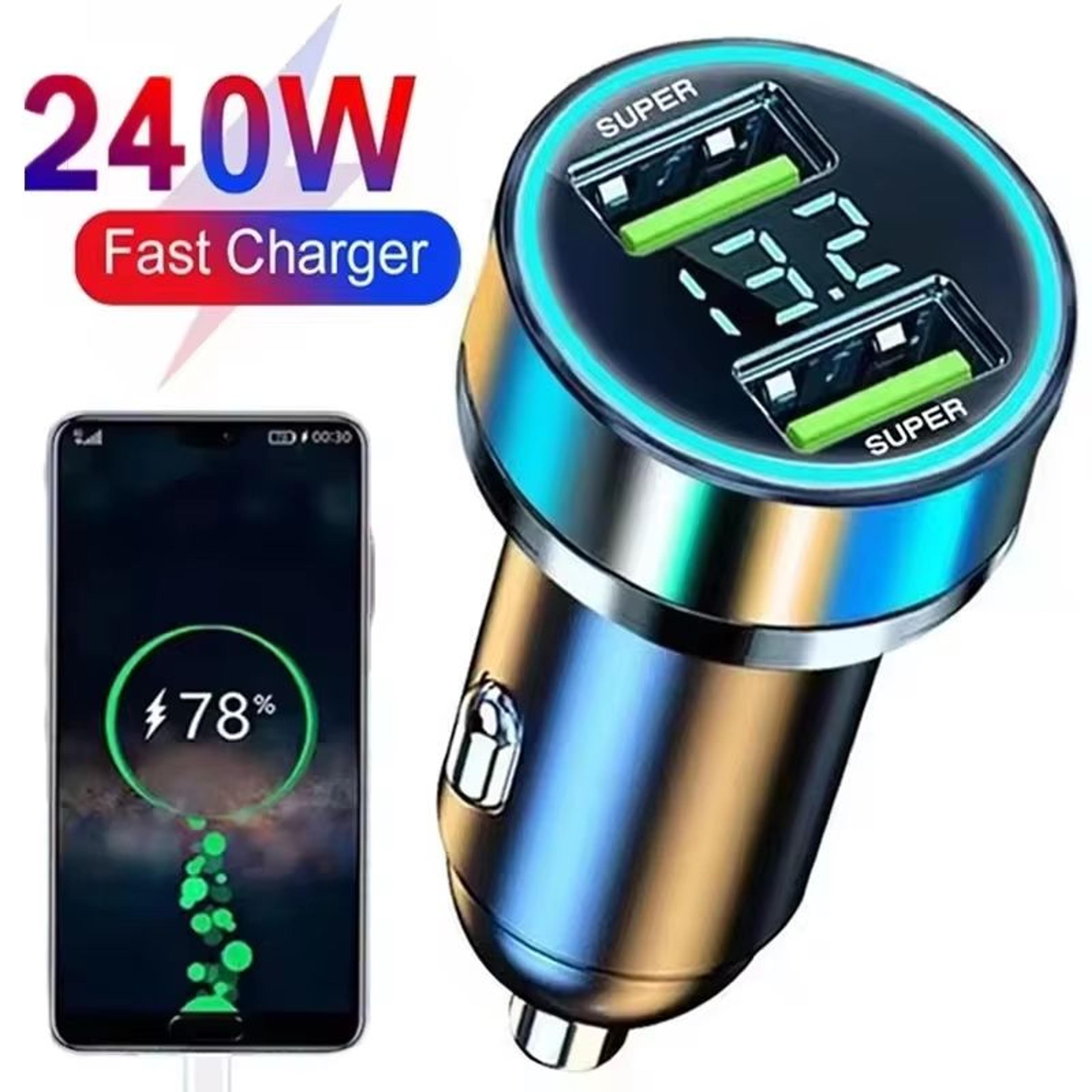 240W Dual USB Fast Charging Car Charger With Digital Display And Ambient Light For 12V24V Vehicles 4