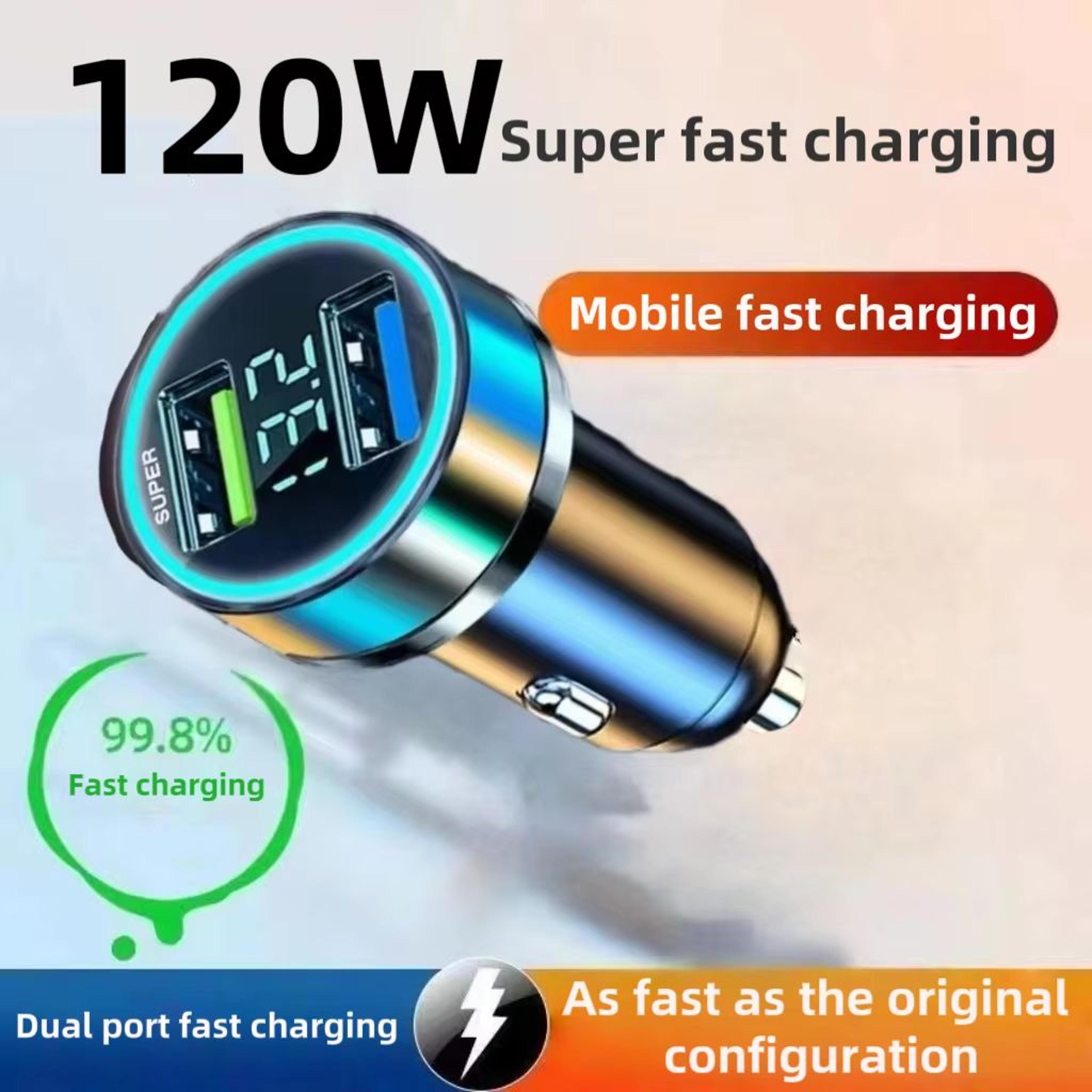 240W Dual USB Fast Charging Car Charger With Digital Display And Ambient Light For 12V24V Vehicles 6