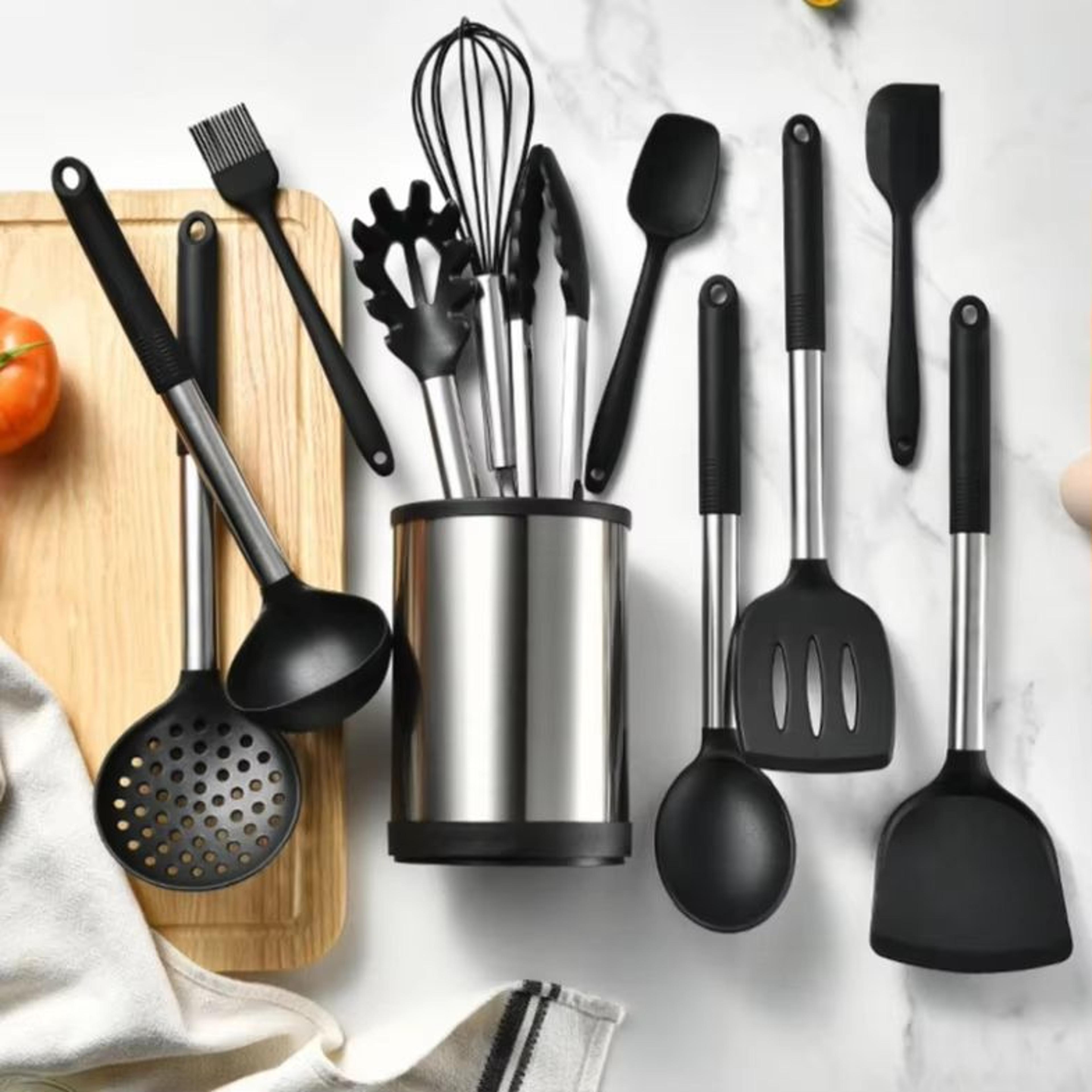 12Piece 360 Rotating Base Silicone Kitchen Utensil Set HeatResistant NonToxic Cooking And Baking To 6