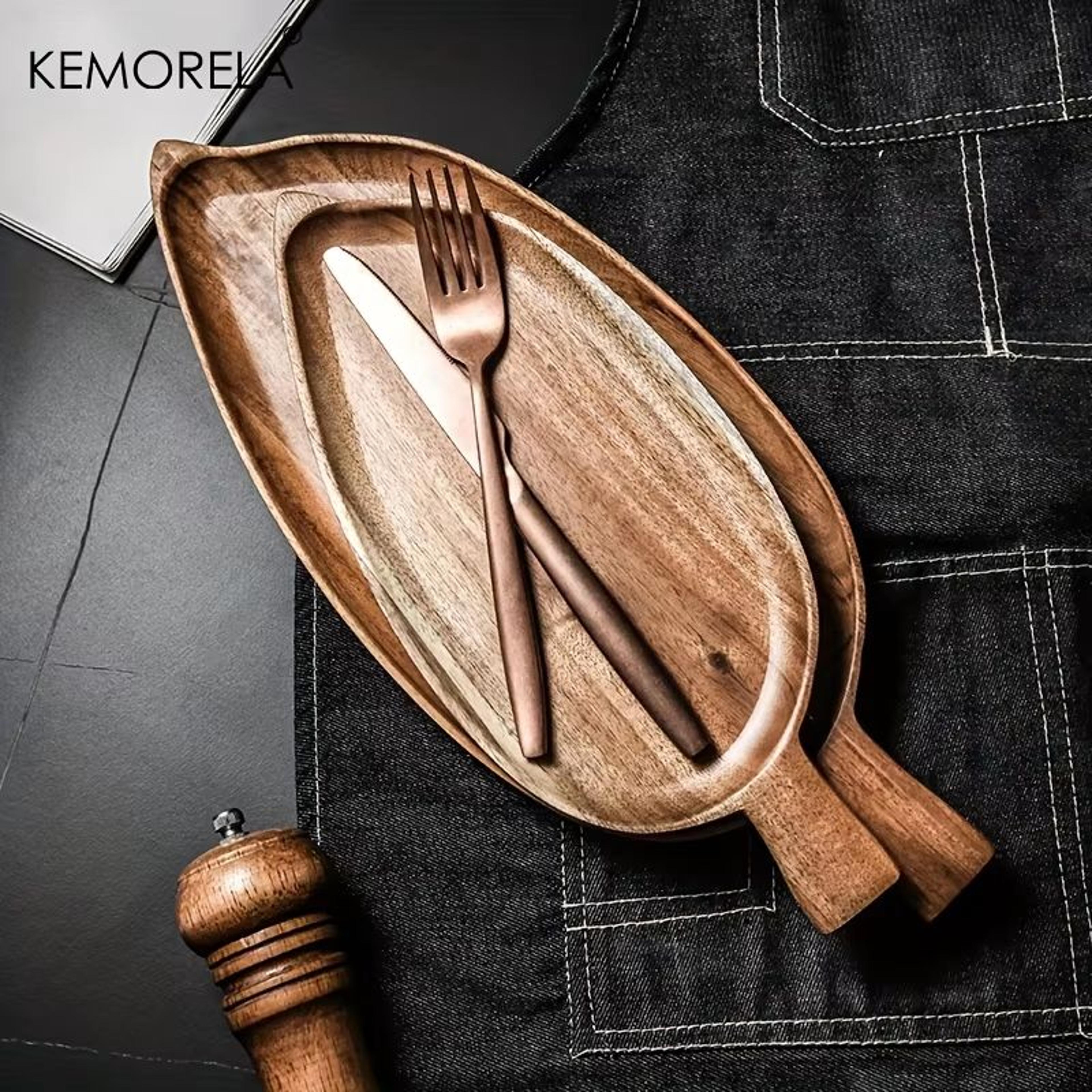 KEMORELA Wooden Serving Tray Round Japanese Style Wooden Dessert Plate For Breakfast Sushi Snacks A 2