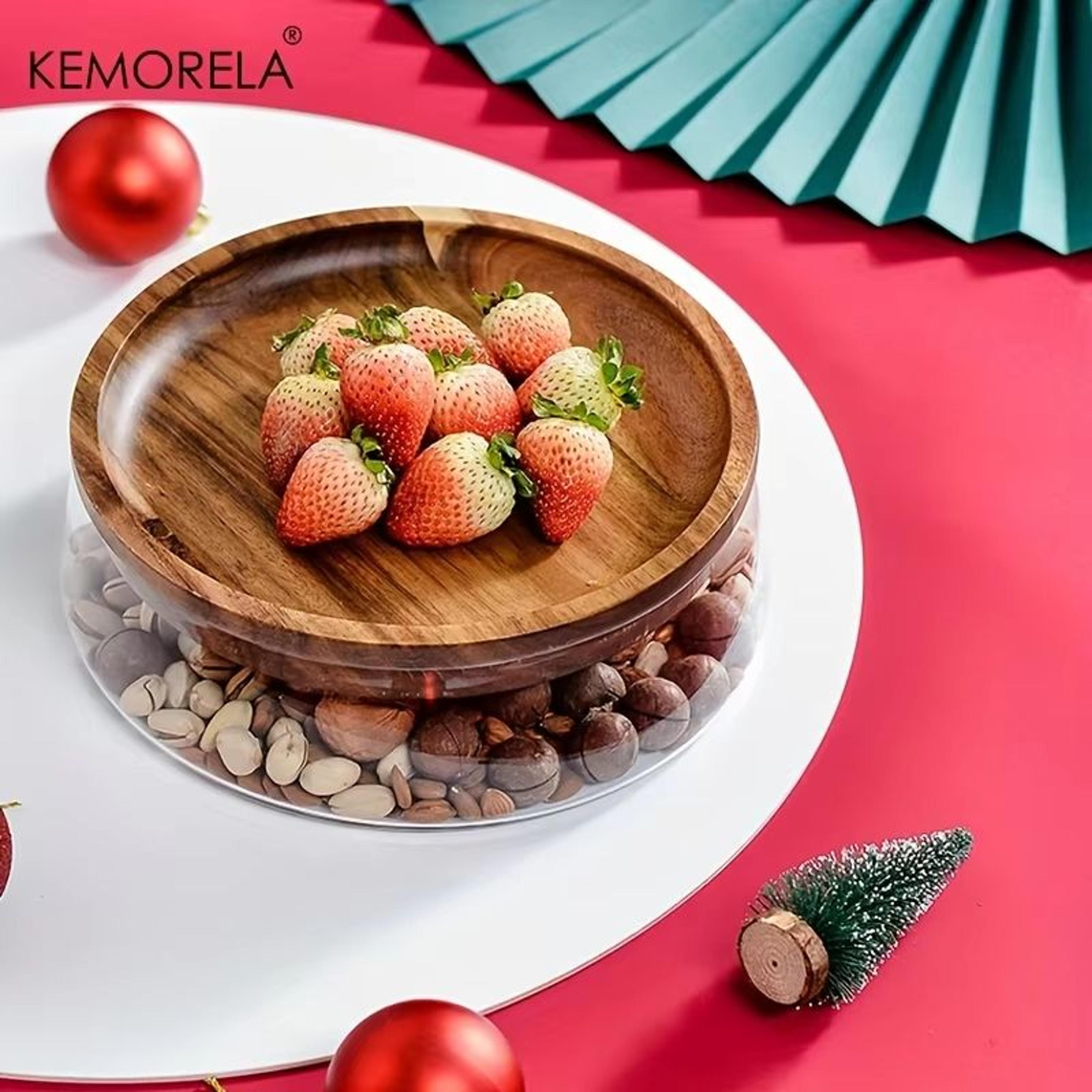 Double Layer Glass Bowl With Wooden Tray And Lid For Kitchen Storage 3