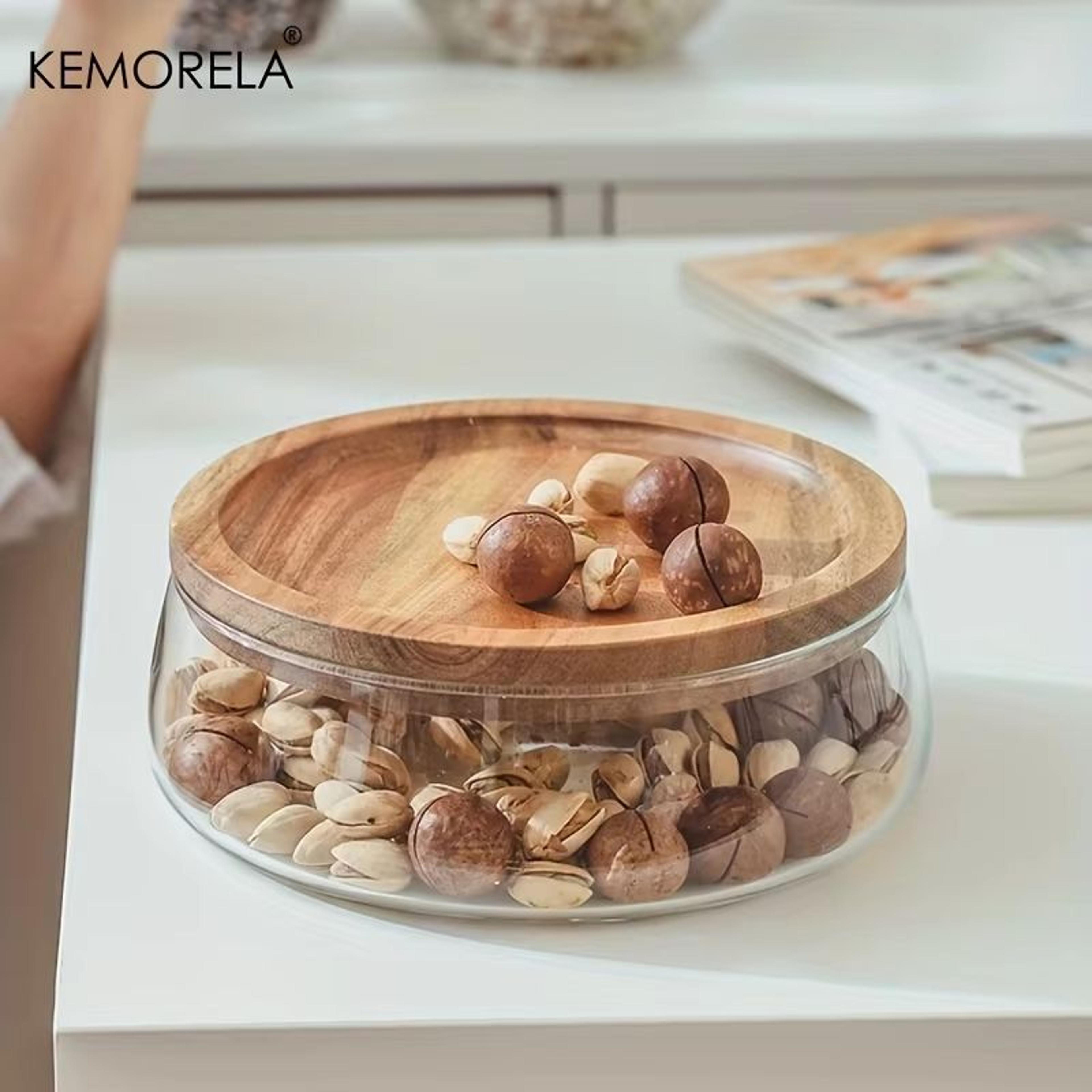 Double Layer Glass Bowl With Wooden Tray And Lid For Kitchen Storage 5