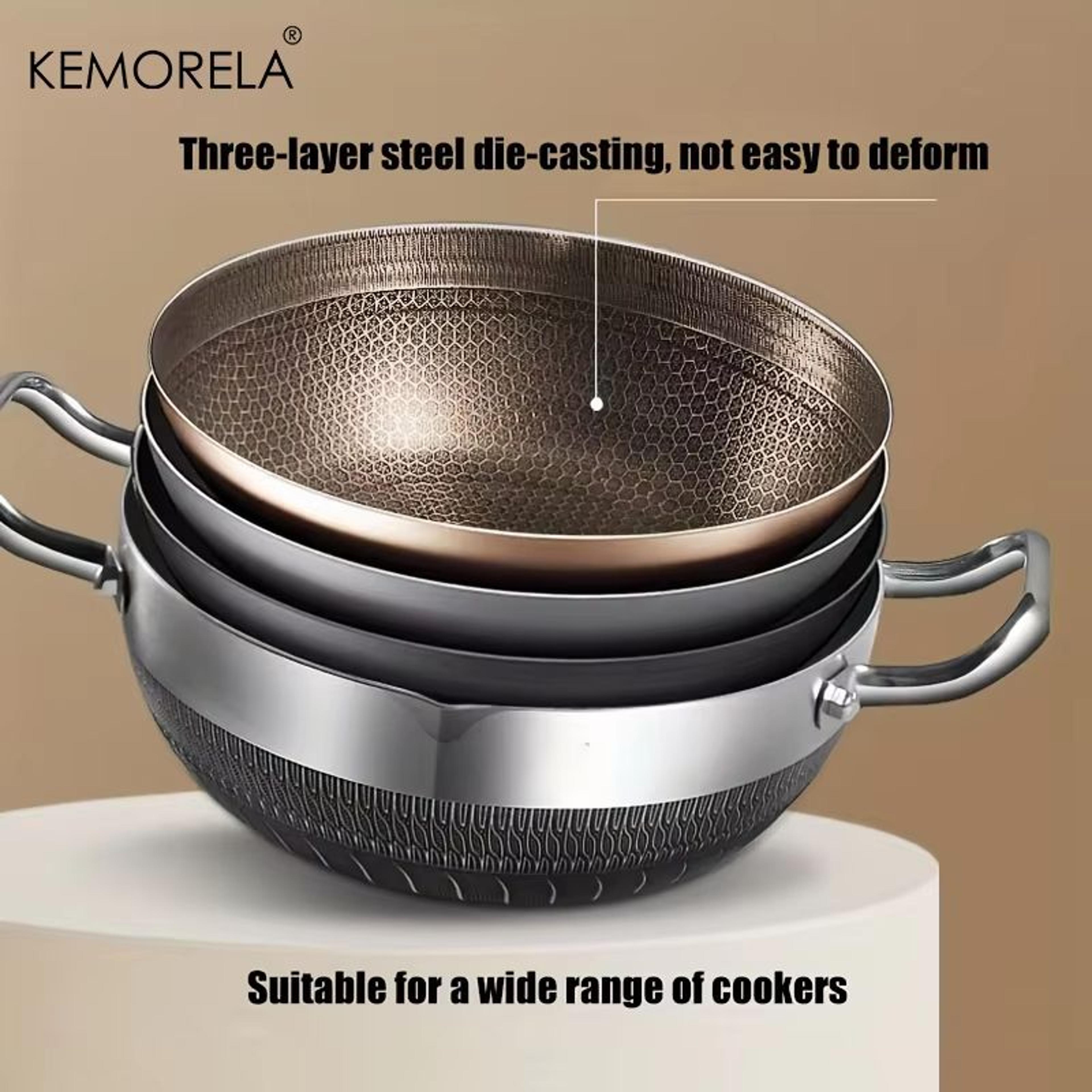 NonStick Stainless Steel Frying Pan With Lid 102411021181 In  Honeycomb Bottom For Induction  Gas 4