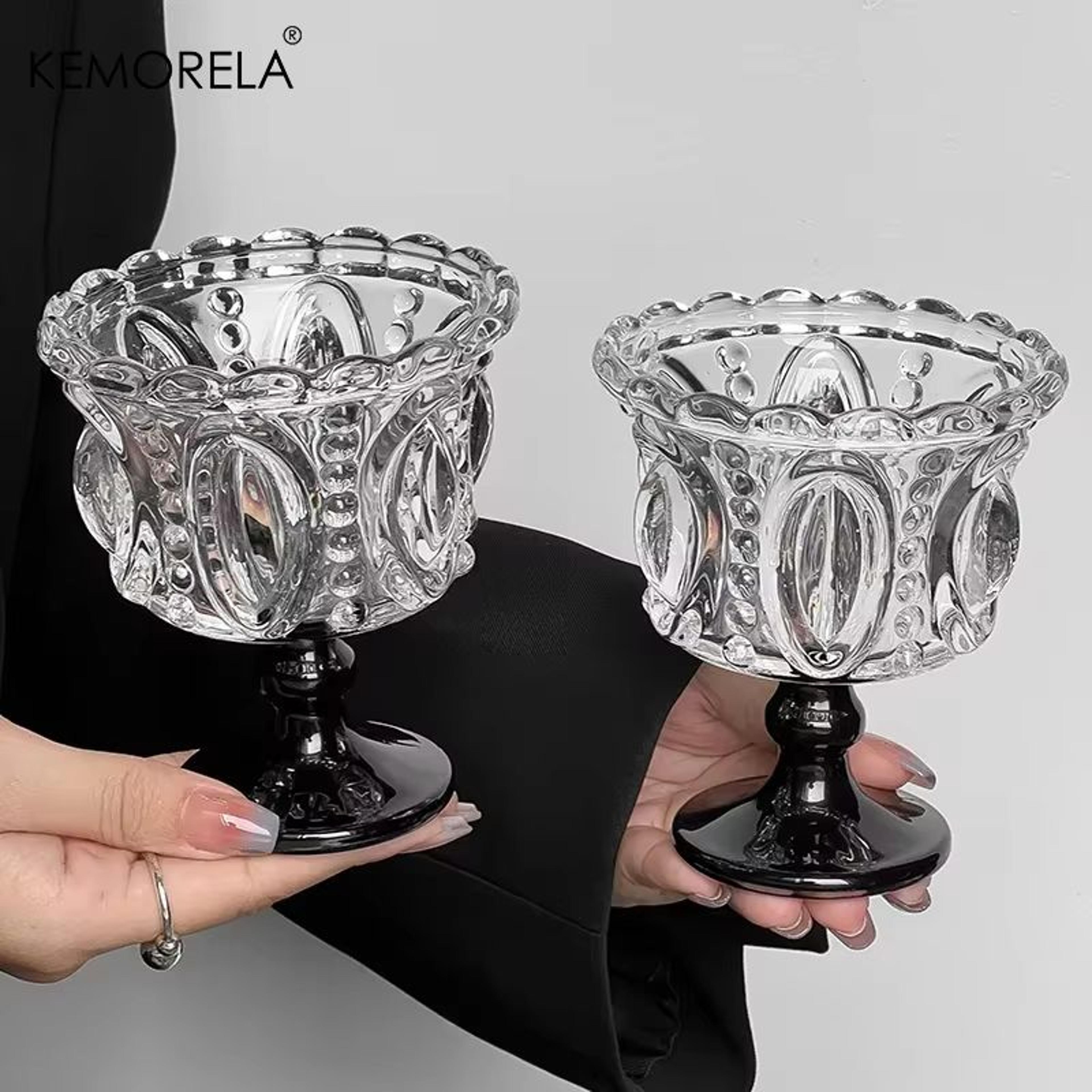 KEMORELA Retro Embossed Tall Glass Cup  Black CrystalStyle Goblet For Whiskey Coffee And Desserts 1 1