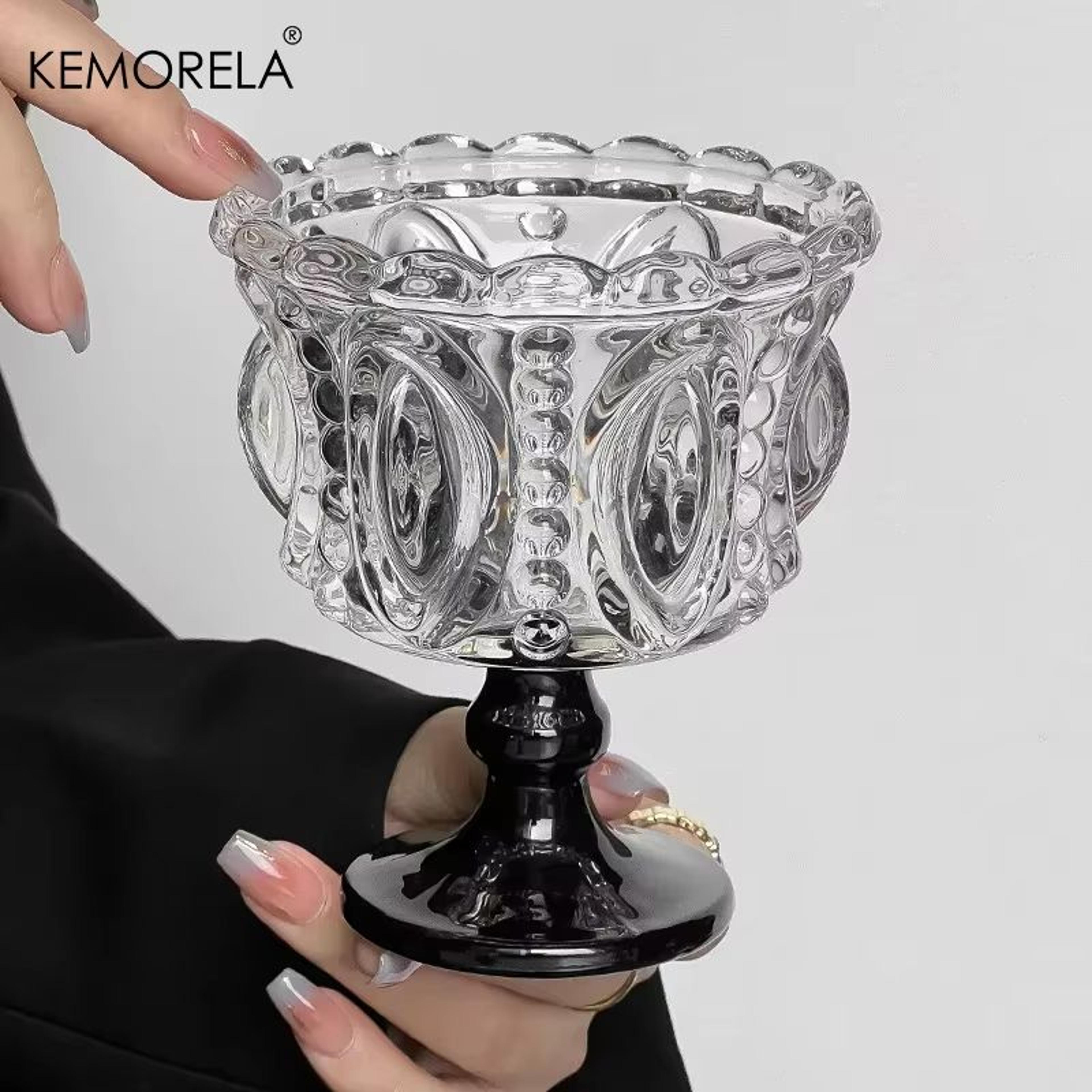 KEMORELA Retro Embossed Tall Glass Cup  Black CrystalStyle Goblet For Whiskey Coffee And Desserts 1 4