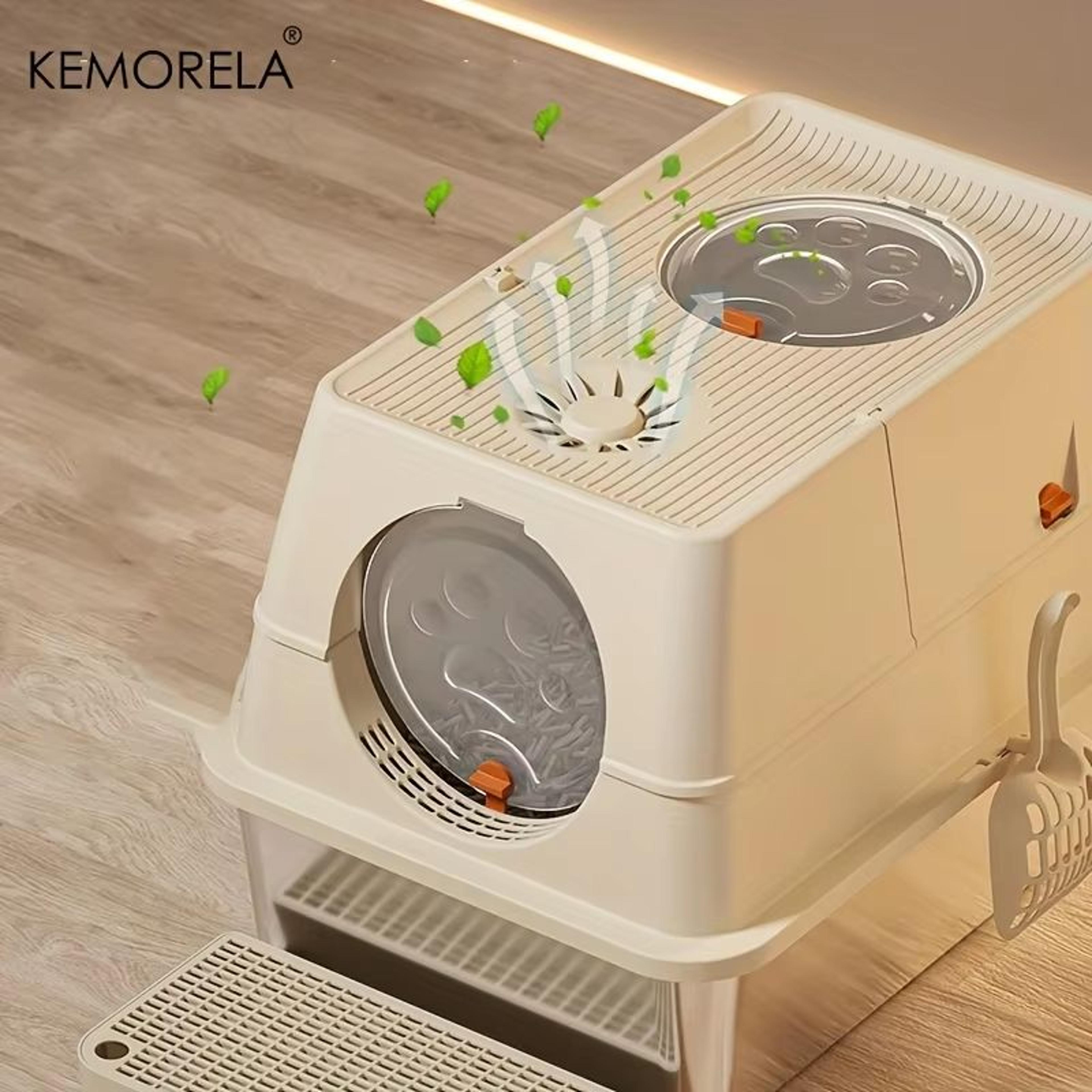 KEMORELA Extra Large Stainless Steel Litter Box With Lid HighSided Enclosure And Scoop 1