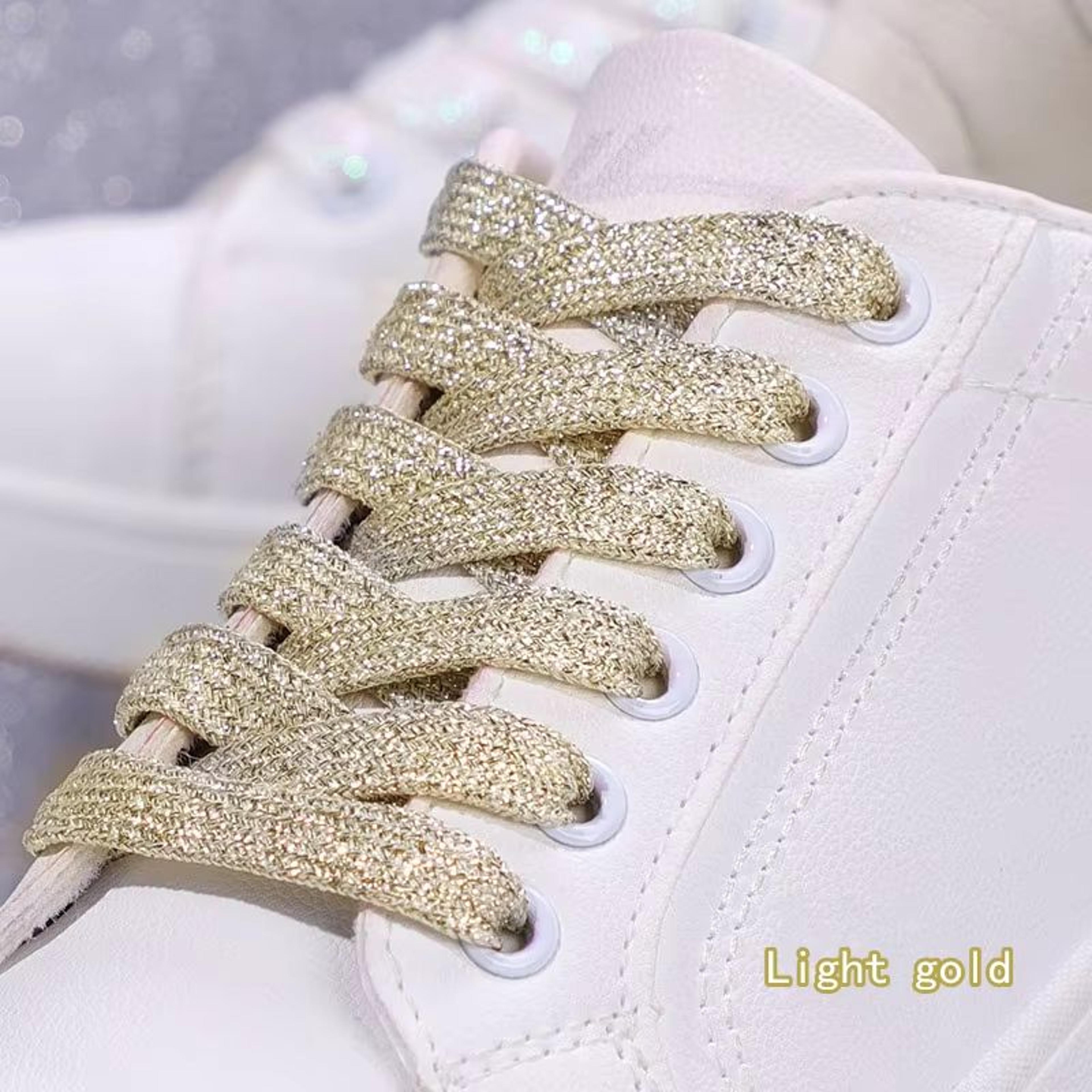 Glitter Shoelaces Shiny Flat Shoe Laces In Gold And Silver 039in Width For Sneakers And Boots 6
