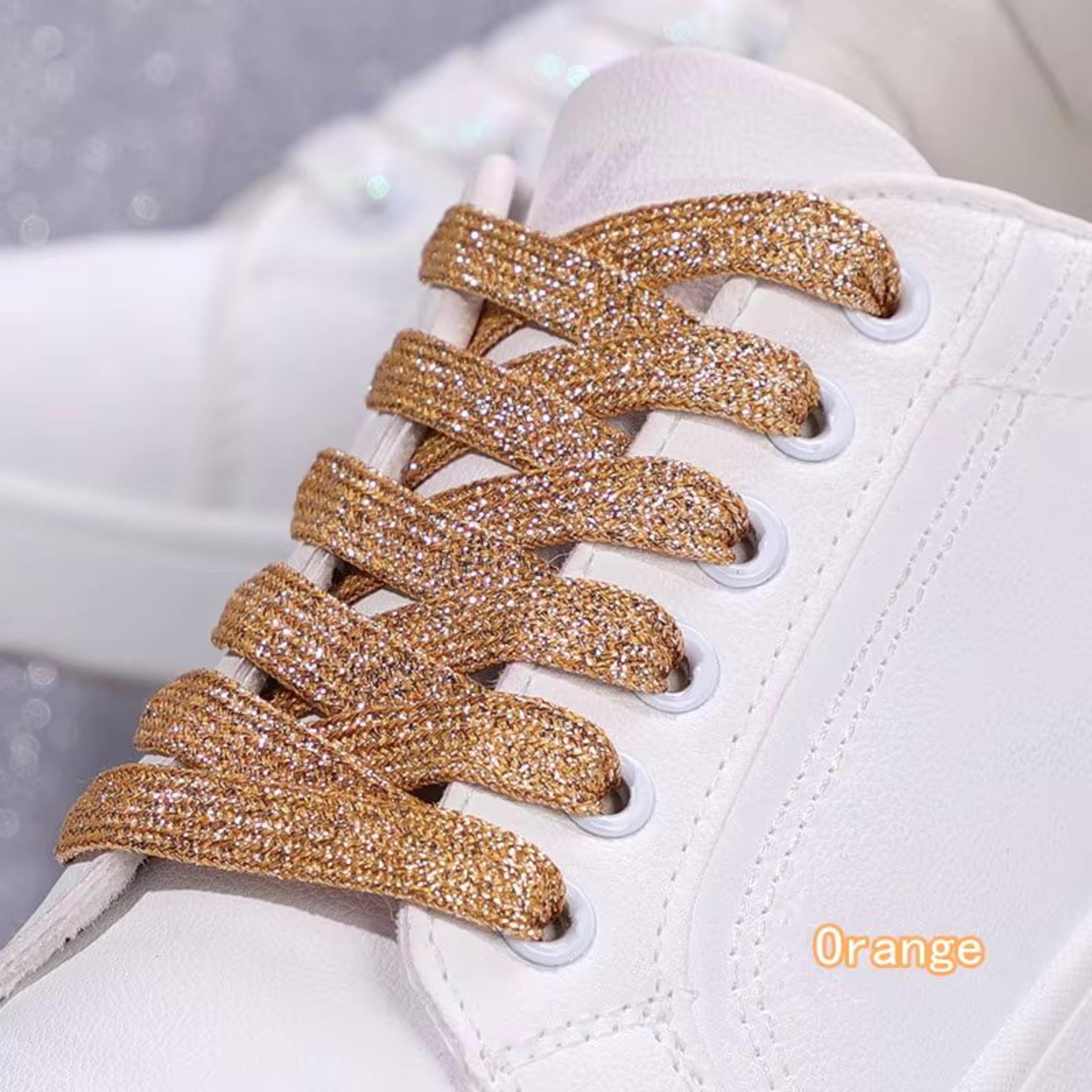 Glitter Shoelaces Shiny Flat Shoe Laces In Gold And Silver 039in Width For Sneakers And Boots 11