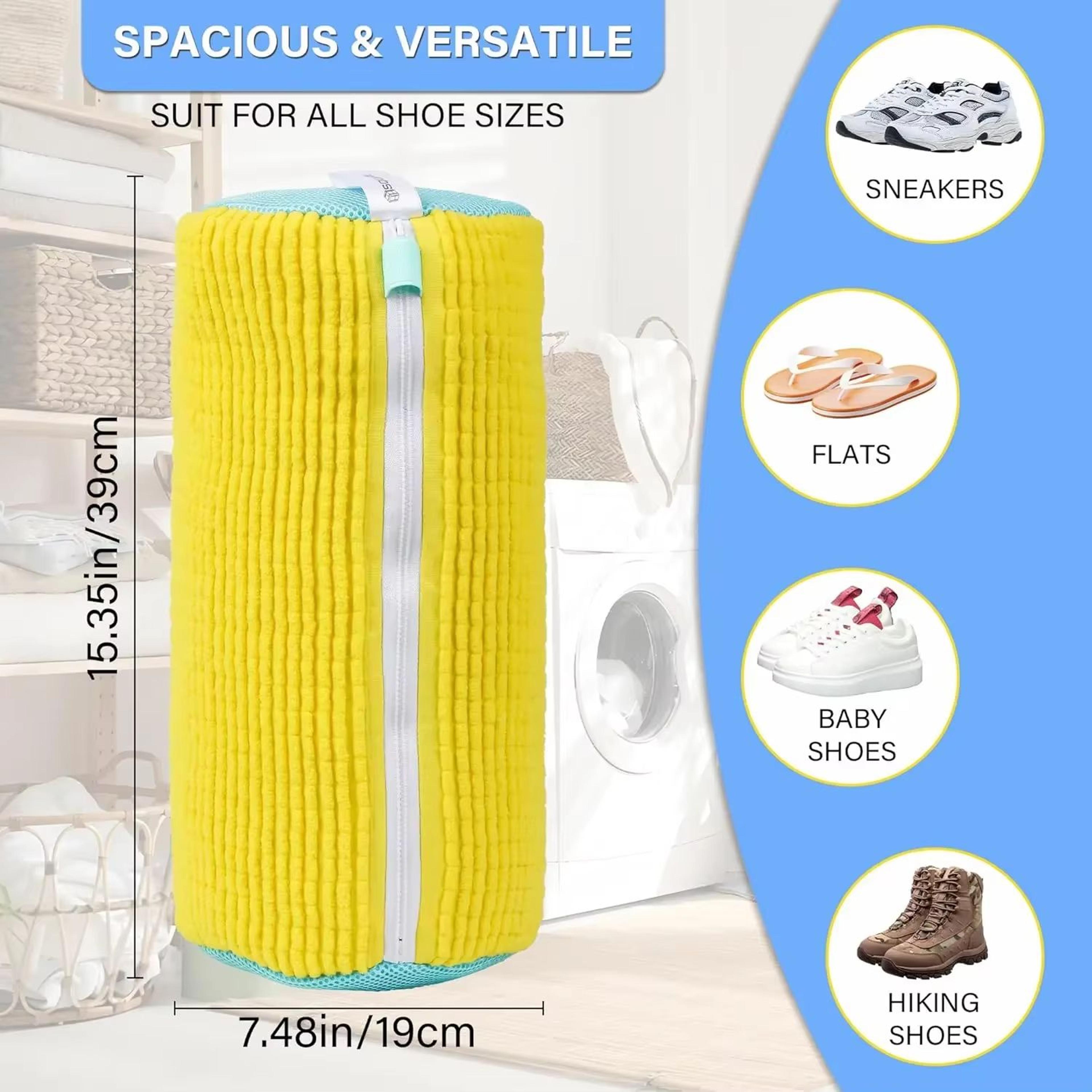 Durable Shoe Washing Machine Laundry Bag For Sneakers And Casual Shoes  Yellow With Blue Zipper 3
