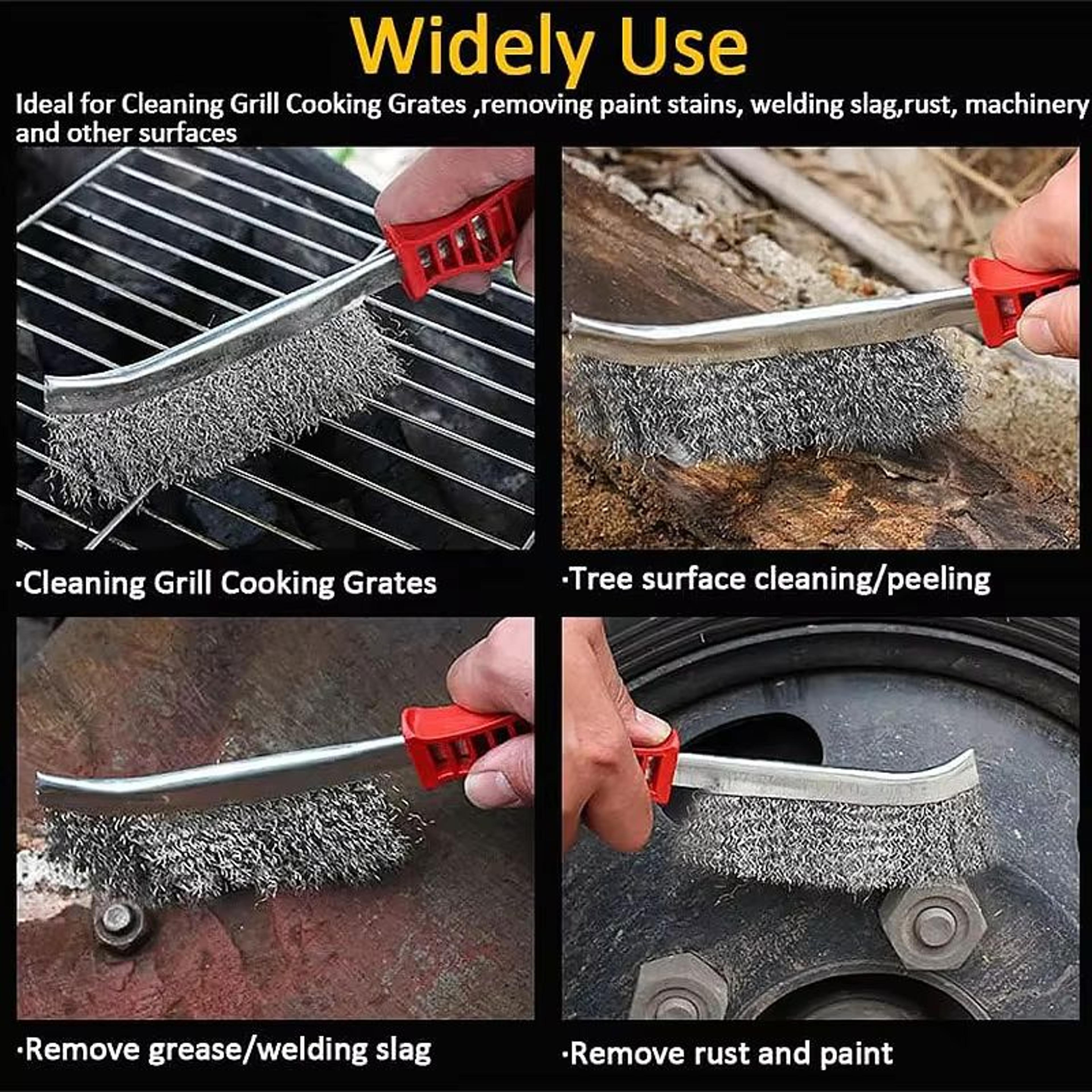 Steel Wire Roller Brush With Wooden Handle  HeavyDuty Rust Removal  Grill Cleaner 5