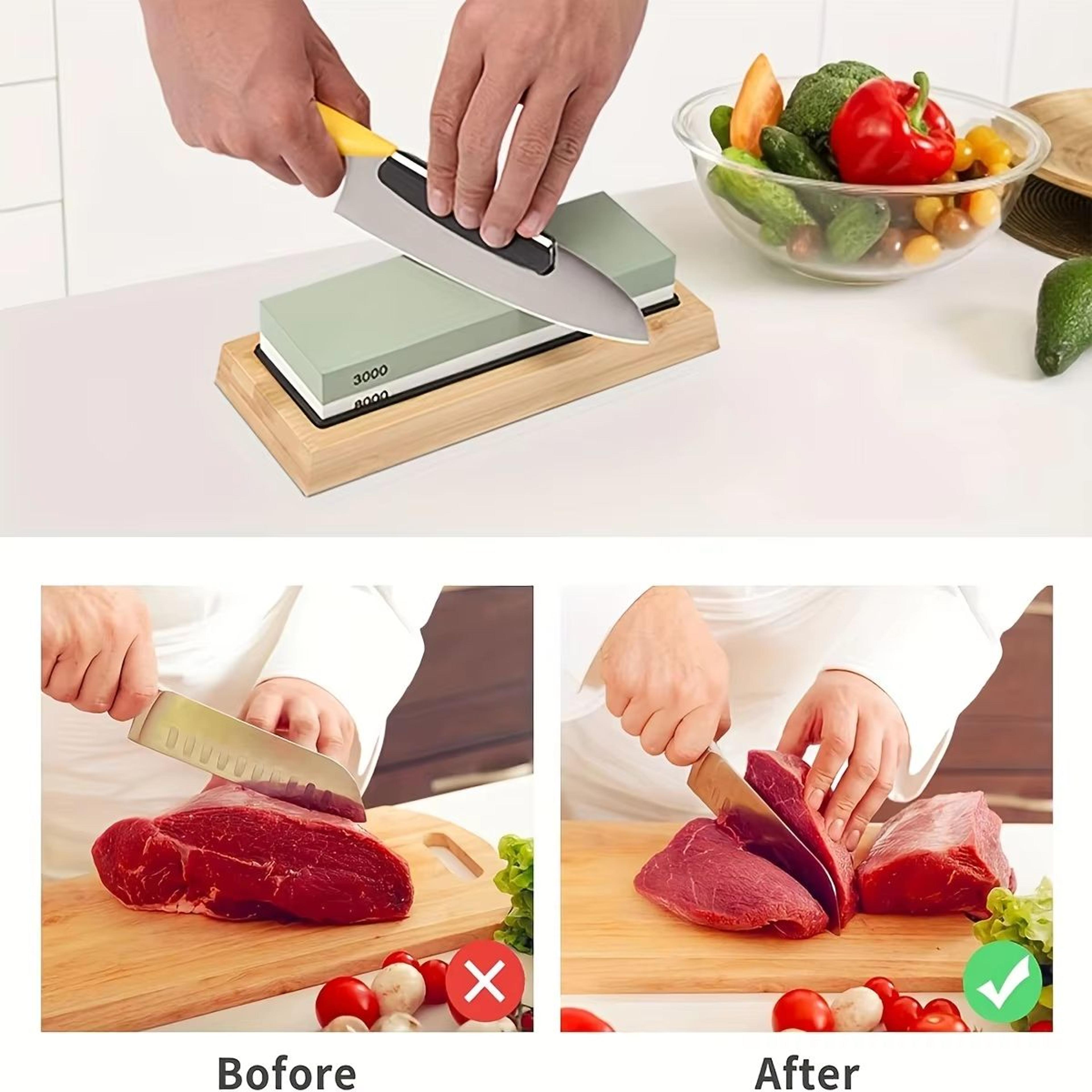 Premium Knife Sharpening Stone Set With Bamboo Base 4Side Grit 400100030008000 2