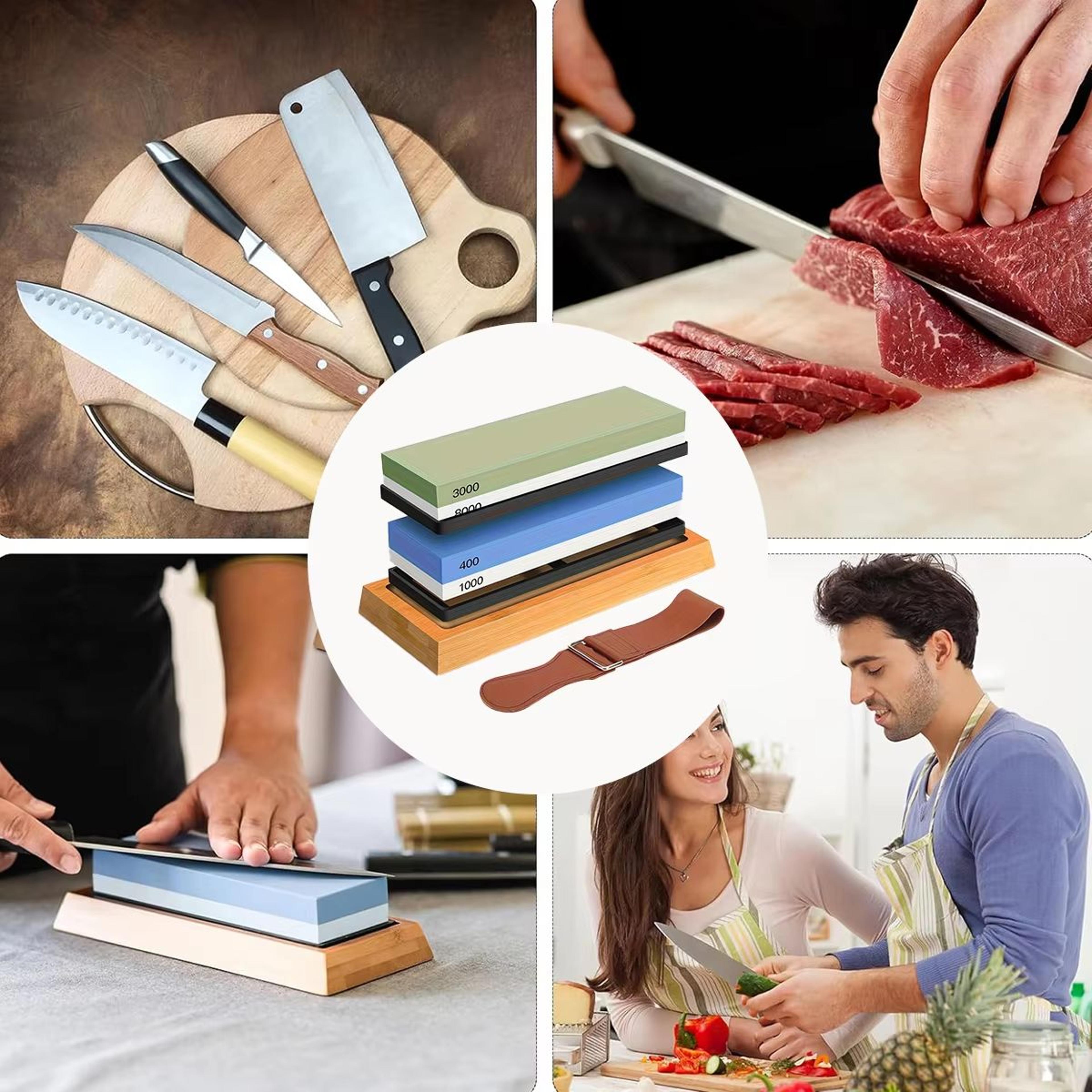 Premium Knife Sharpening Stone Set With Bamboo Base 4Side Grit 400100030008000 5
