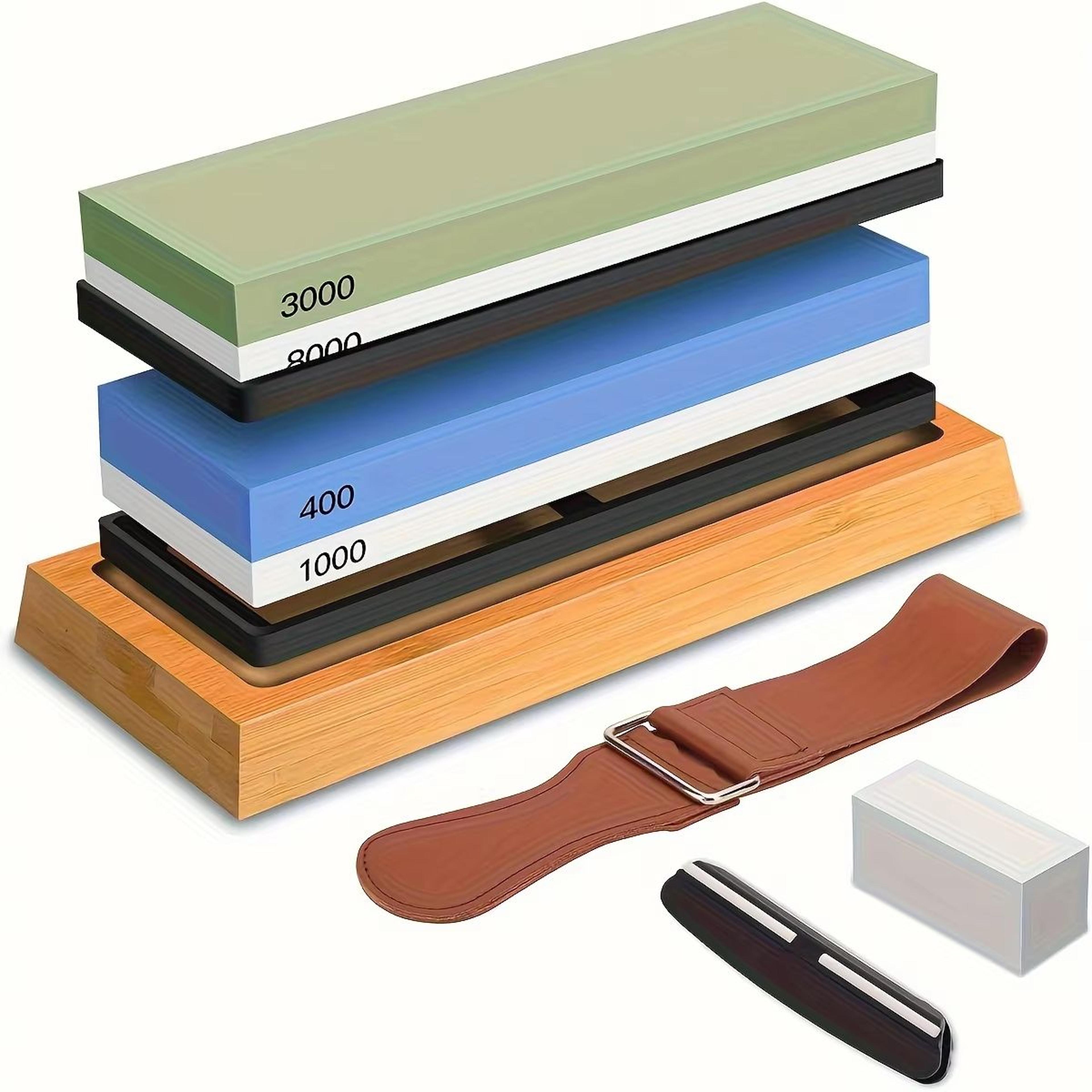Premium Knife Sharpening Stone Set With Bamboo Base 4Side Grit 400100030008000 6