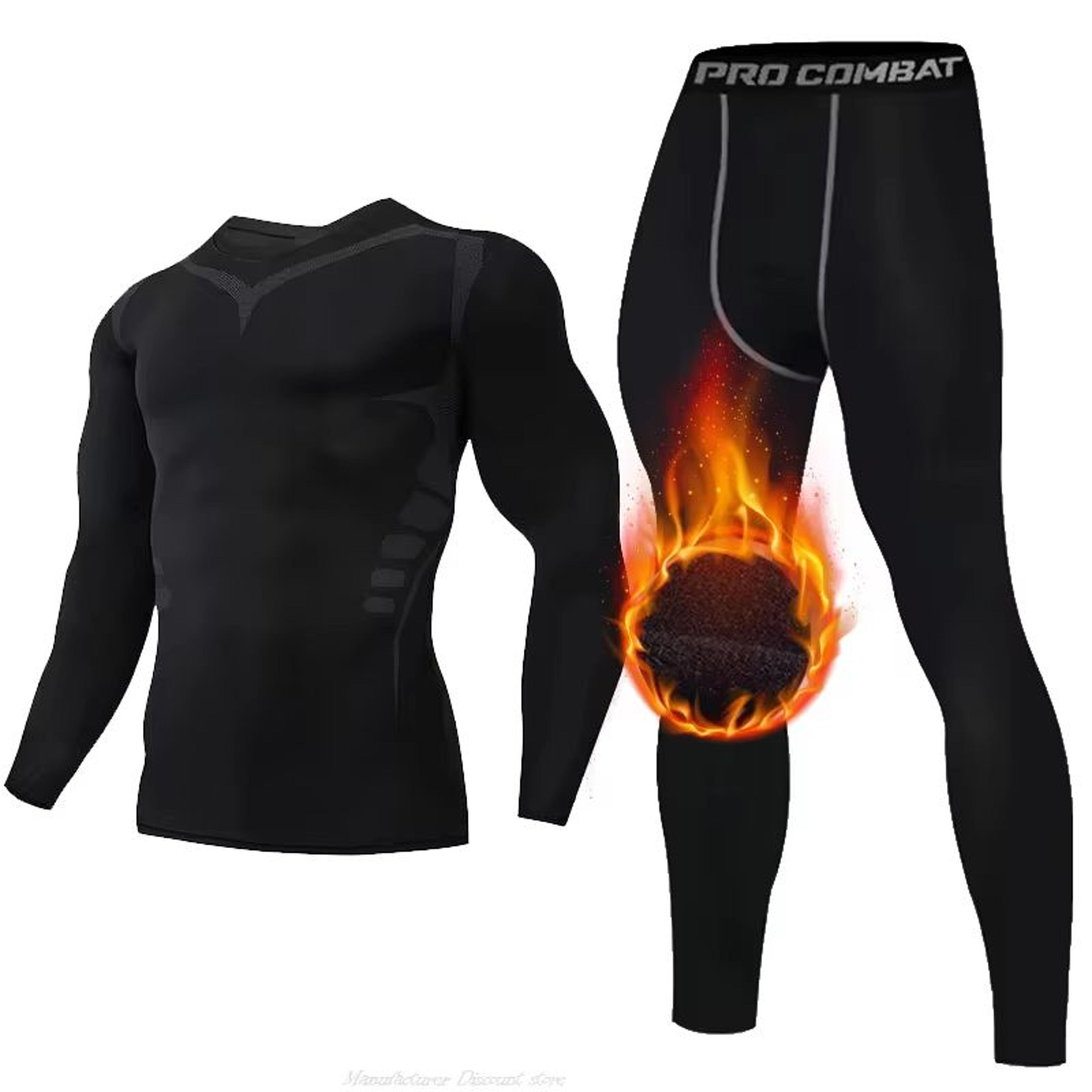 men's 2-piece winter warm fleece thermal underwear set with long johns and compression tights