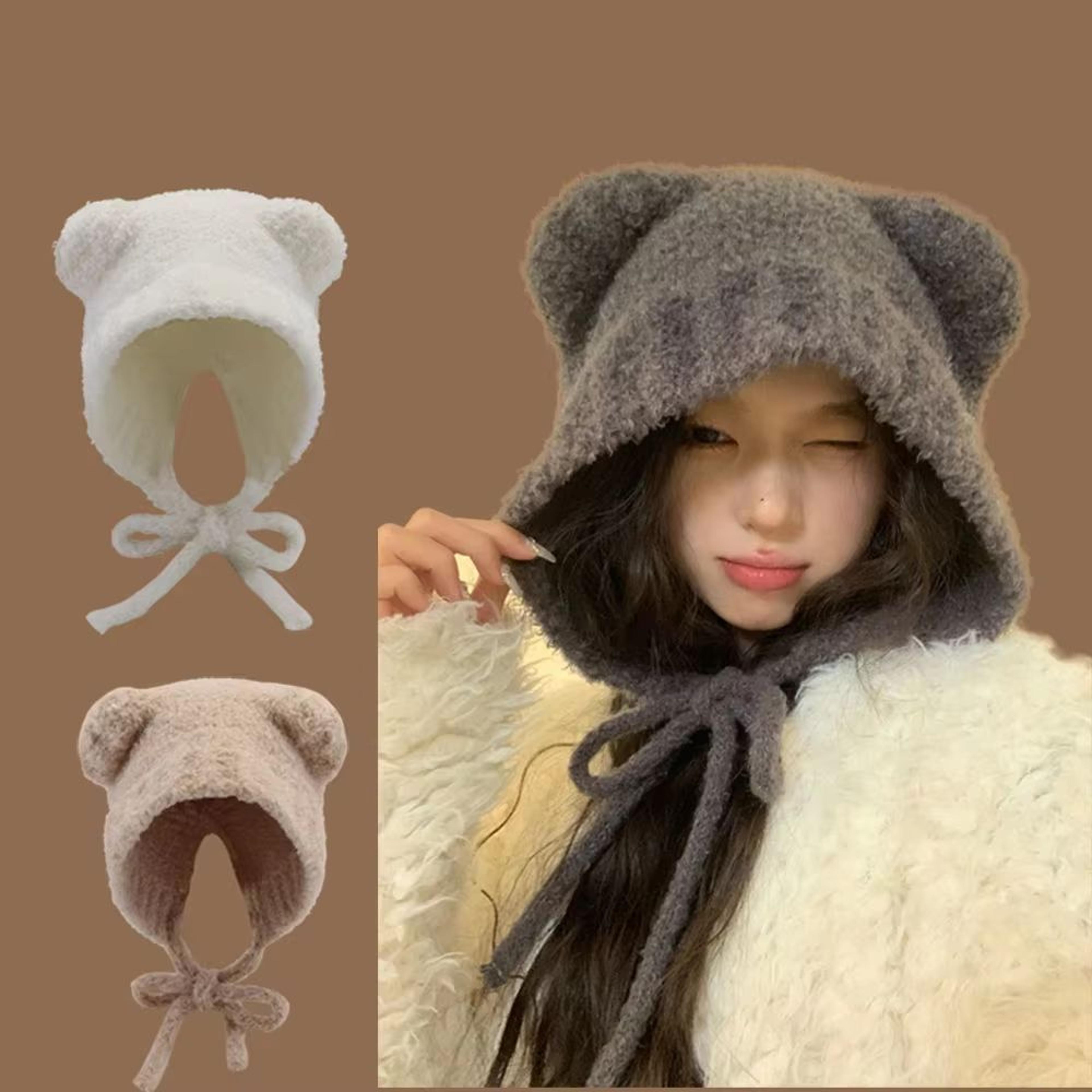 Womens Cute Bear Ear Knitted Winter Beanie Hat 0