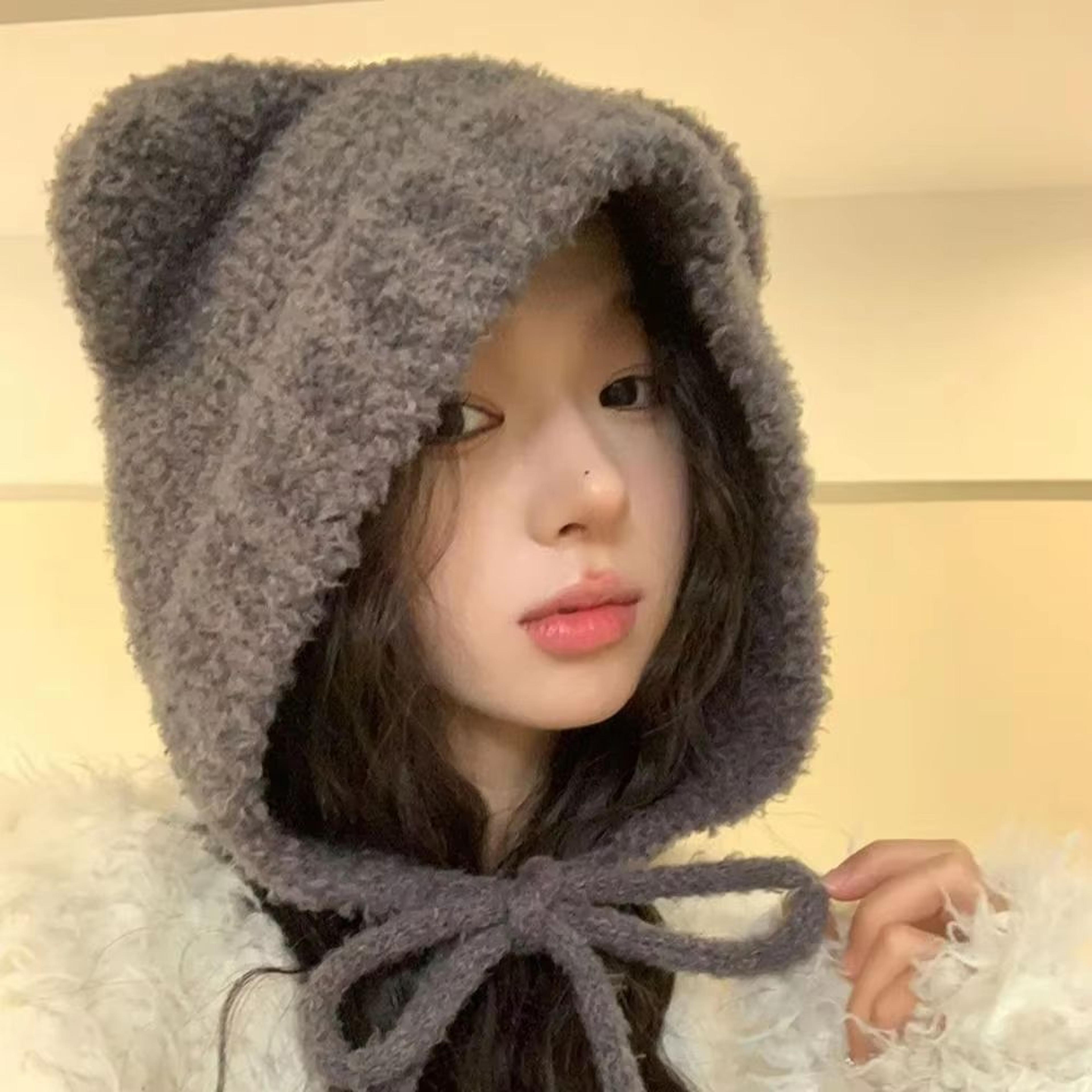 Womens Cute Bear Ear Knitted Winter Beanie Hat 1