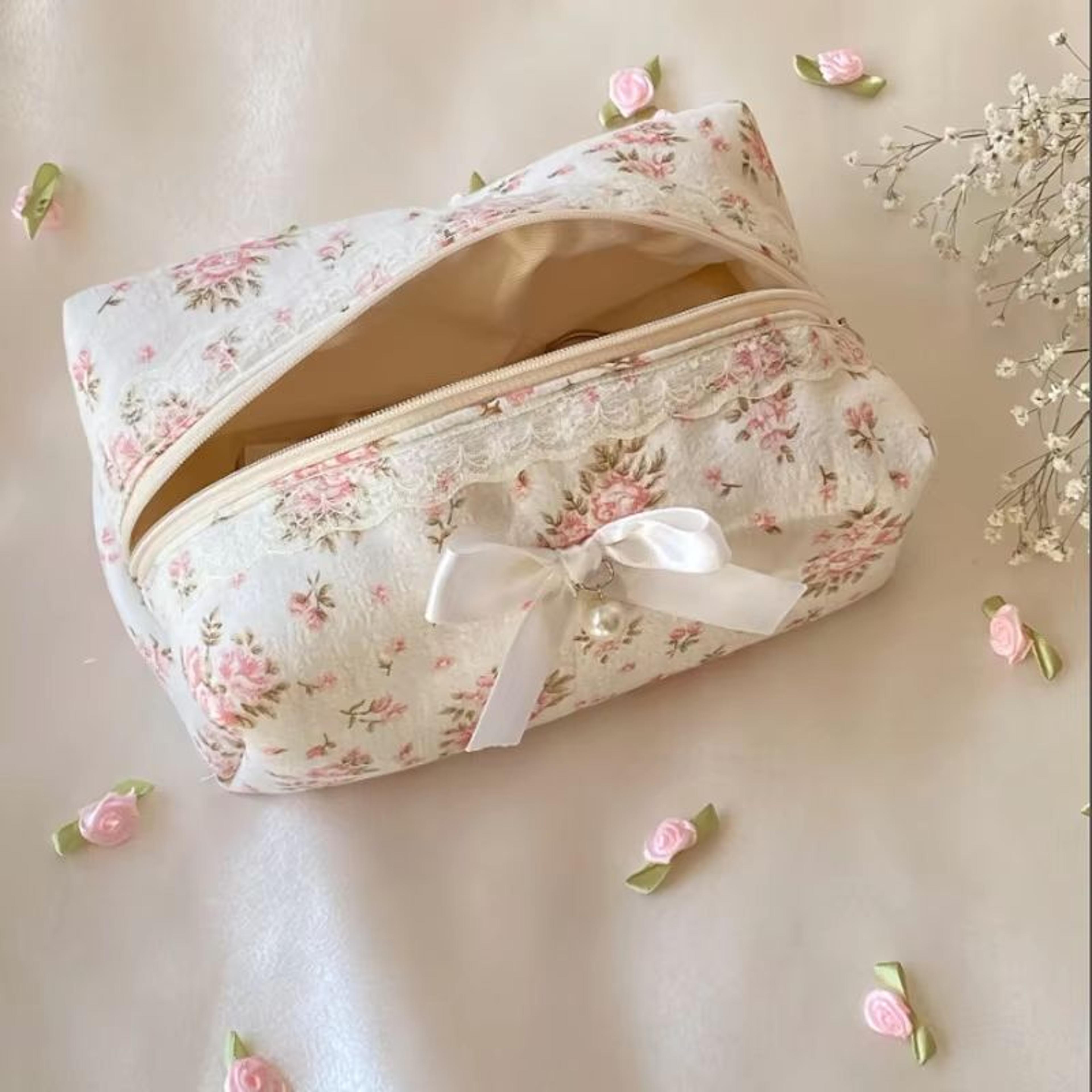 Sweet Women Lace Bow Cosmetic Bag  Large Capacity Makeup Organizer And Travel Toiletry Storage Bag  1