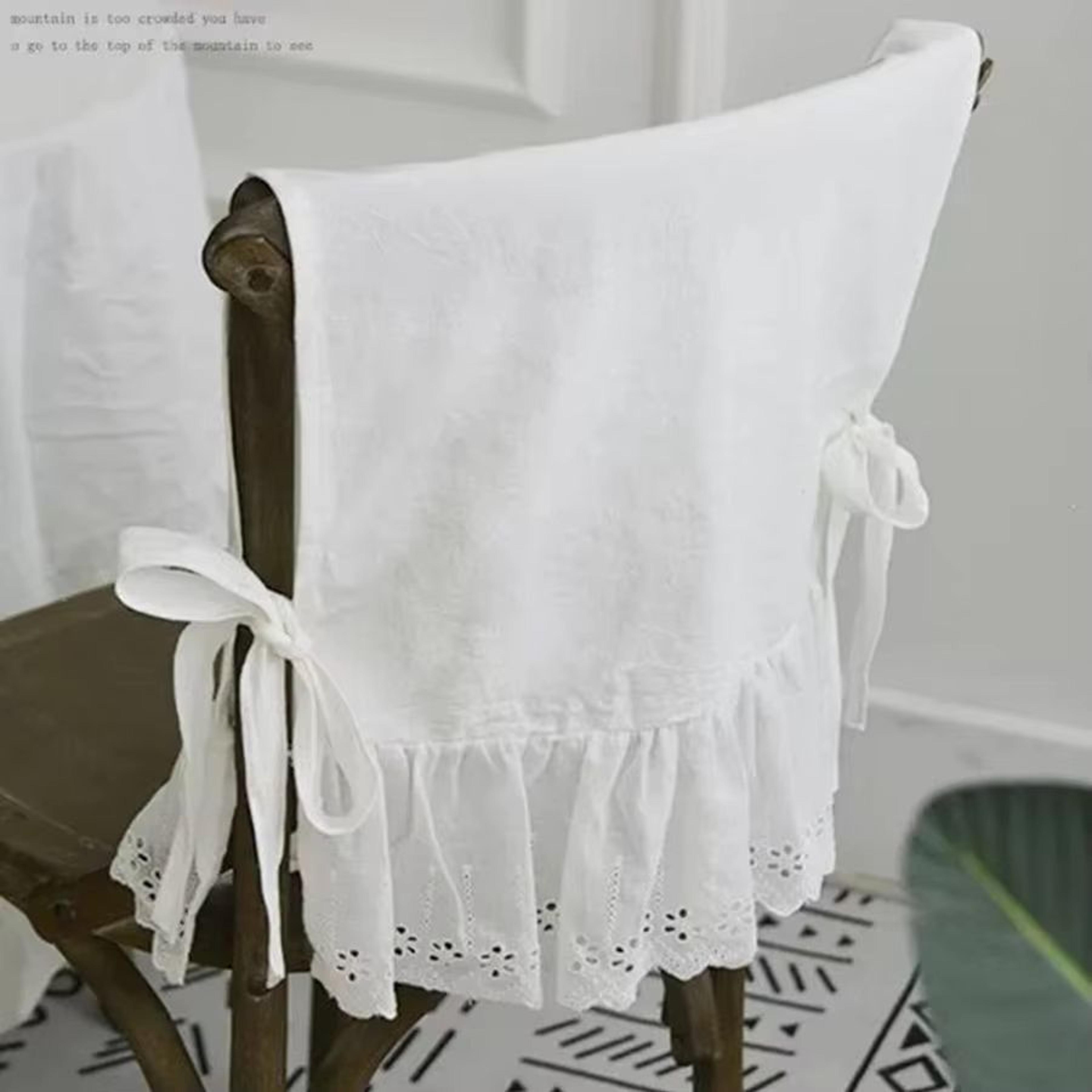Elegant White Cotton Chair Back Cover  Embroidered Lace Flounced Household And Wedding Decoration 6
