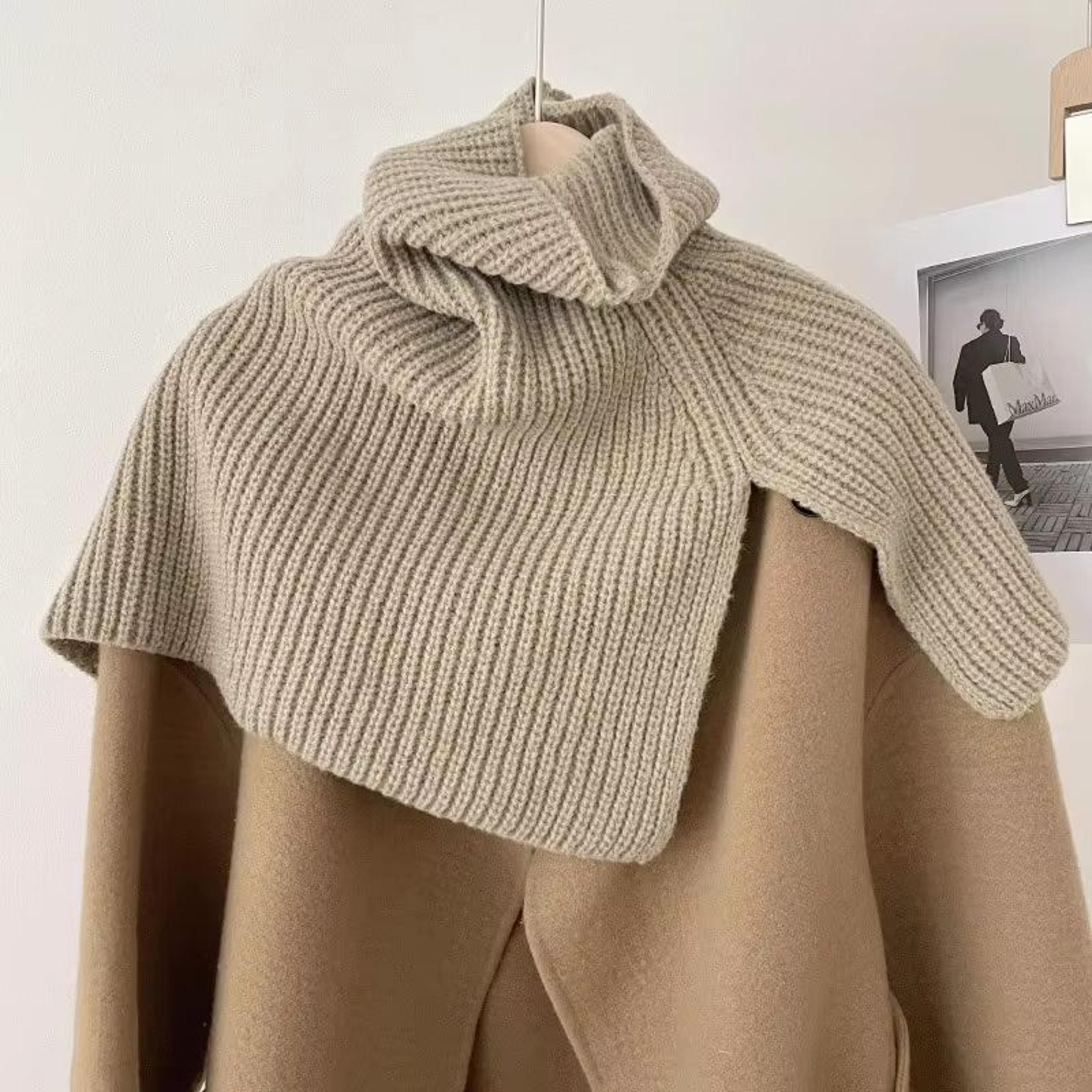 Knitted Winter Pullover Scarf Shawl  Warm False Collar Turtleneck With Slit For Cozy Layering 8