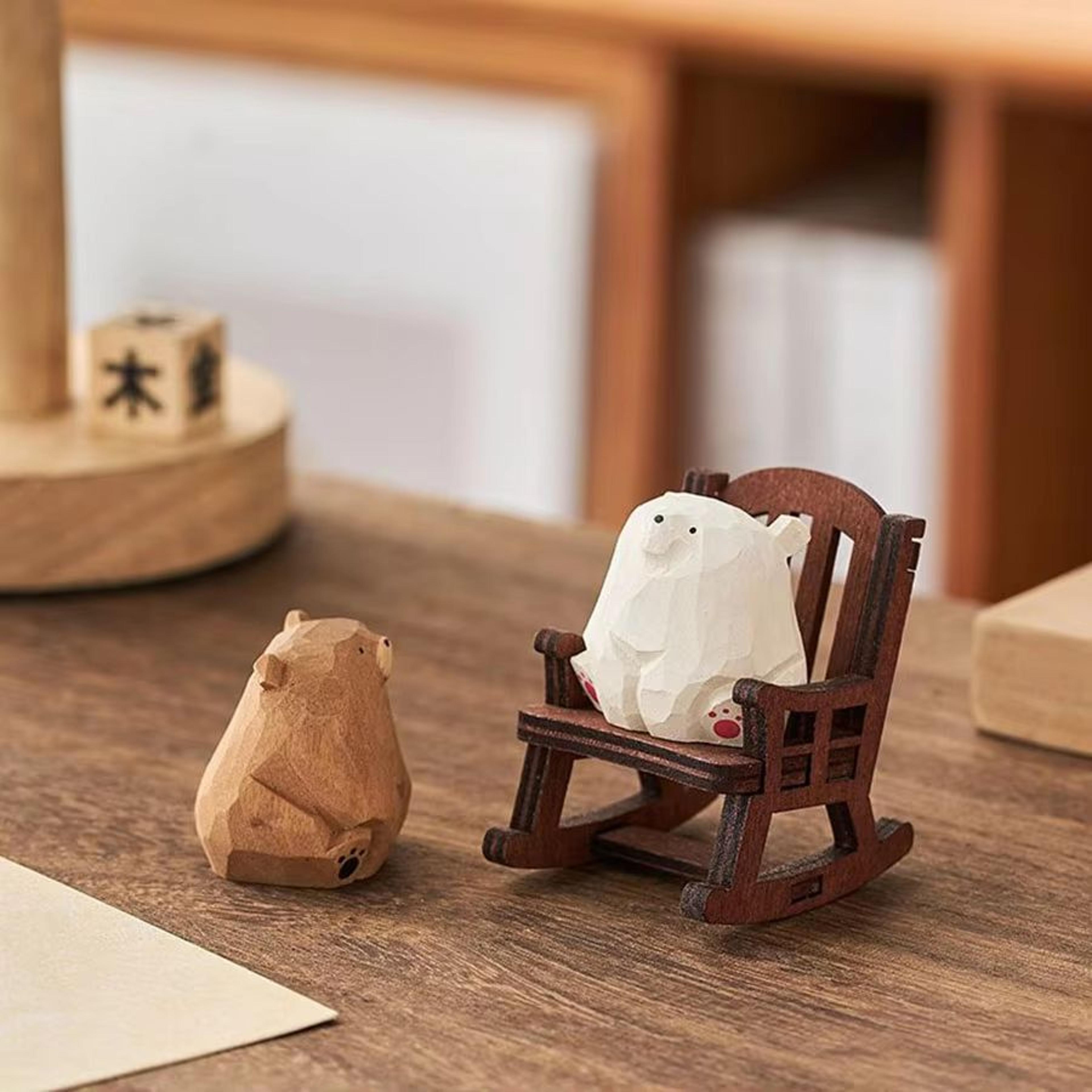 Cute Mini Wooden Bear Figurine  HandCarved Solid Wood Polar Bear Ornament For Table Decor And Kids  4