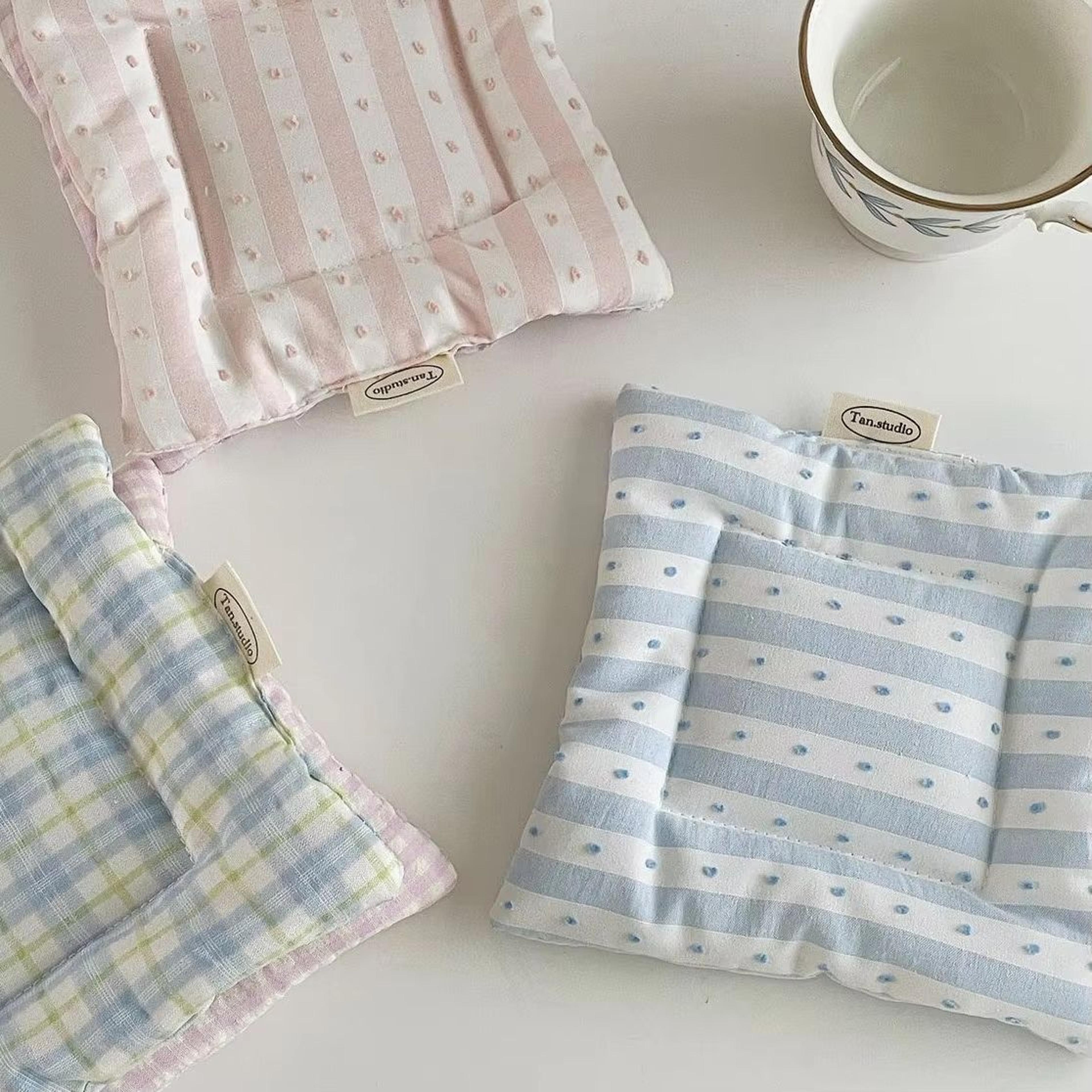 Korean Style HandMade Cotton Coaster Set  Checked Pattern Insulation Pad Table Mat For Home And Kit 3