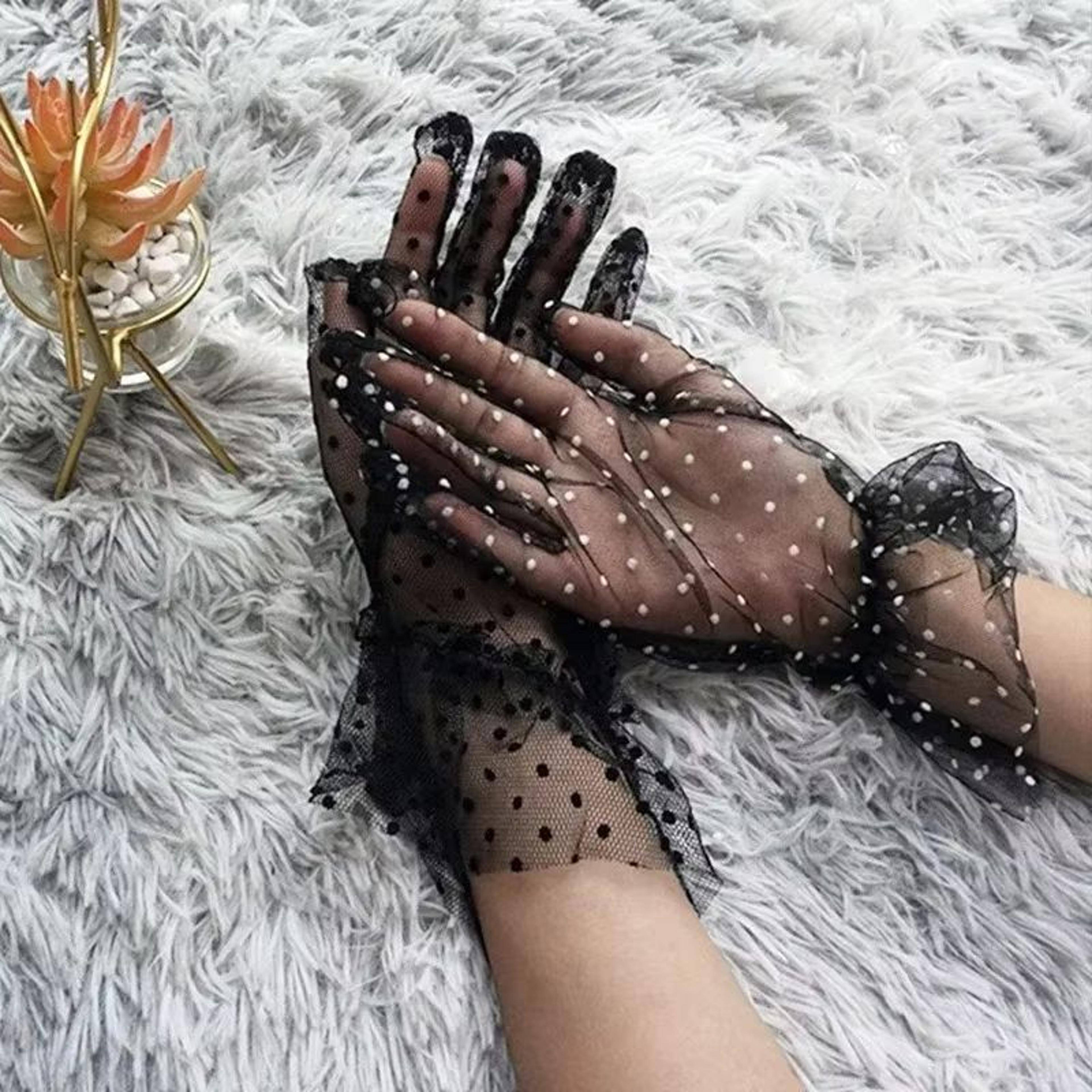 Sheer Mesh Dot Print Short Gloves For Party Dance And Club Wear 3