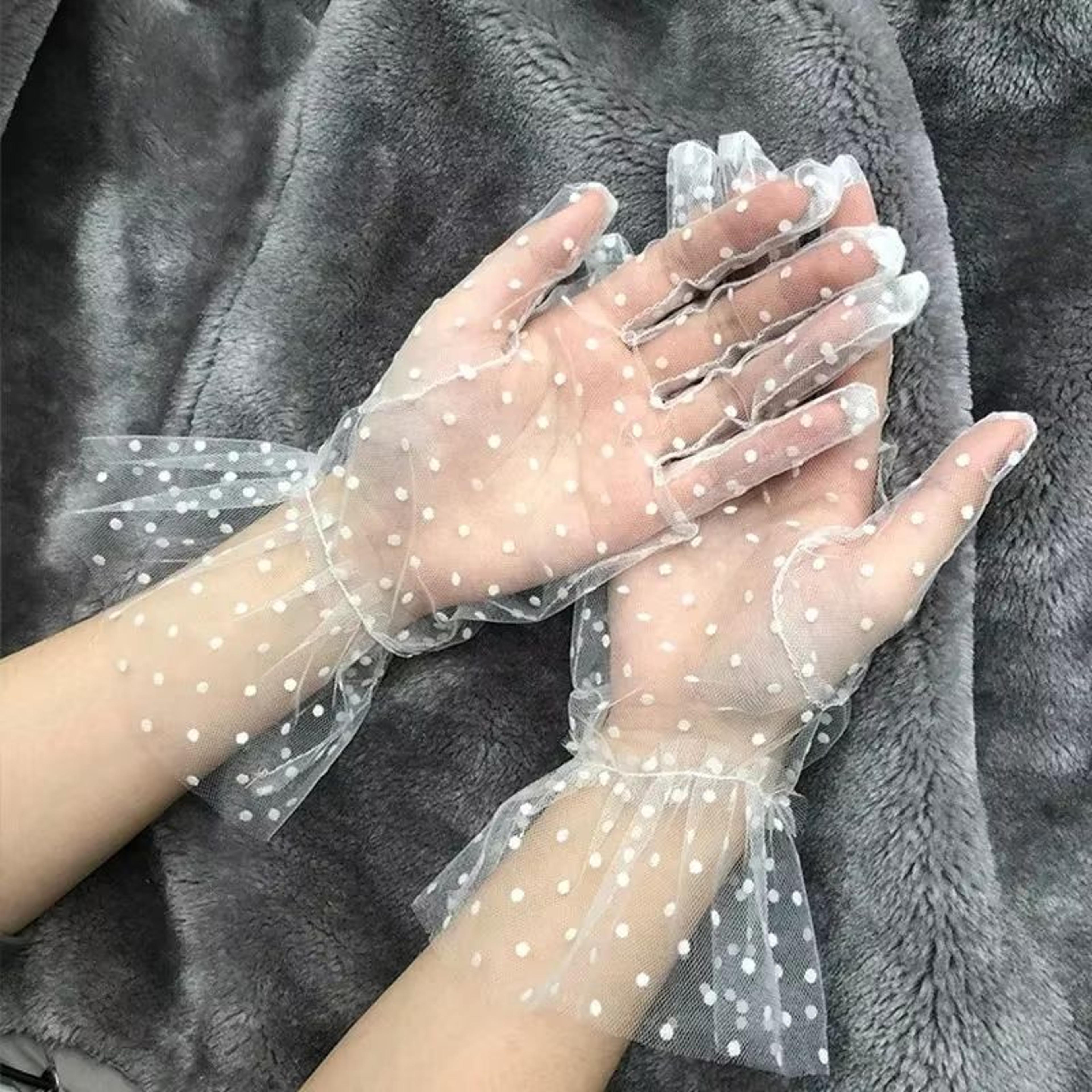 Sheer Mesh Dot Print Short Gloves For Party Dance And Club Wear 9