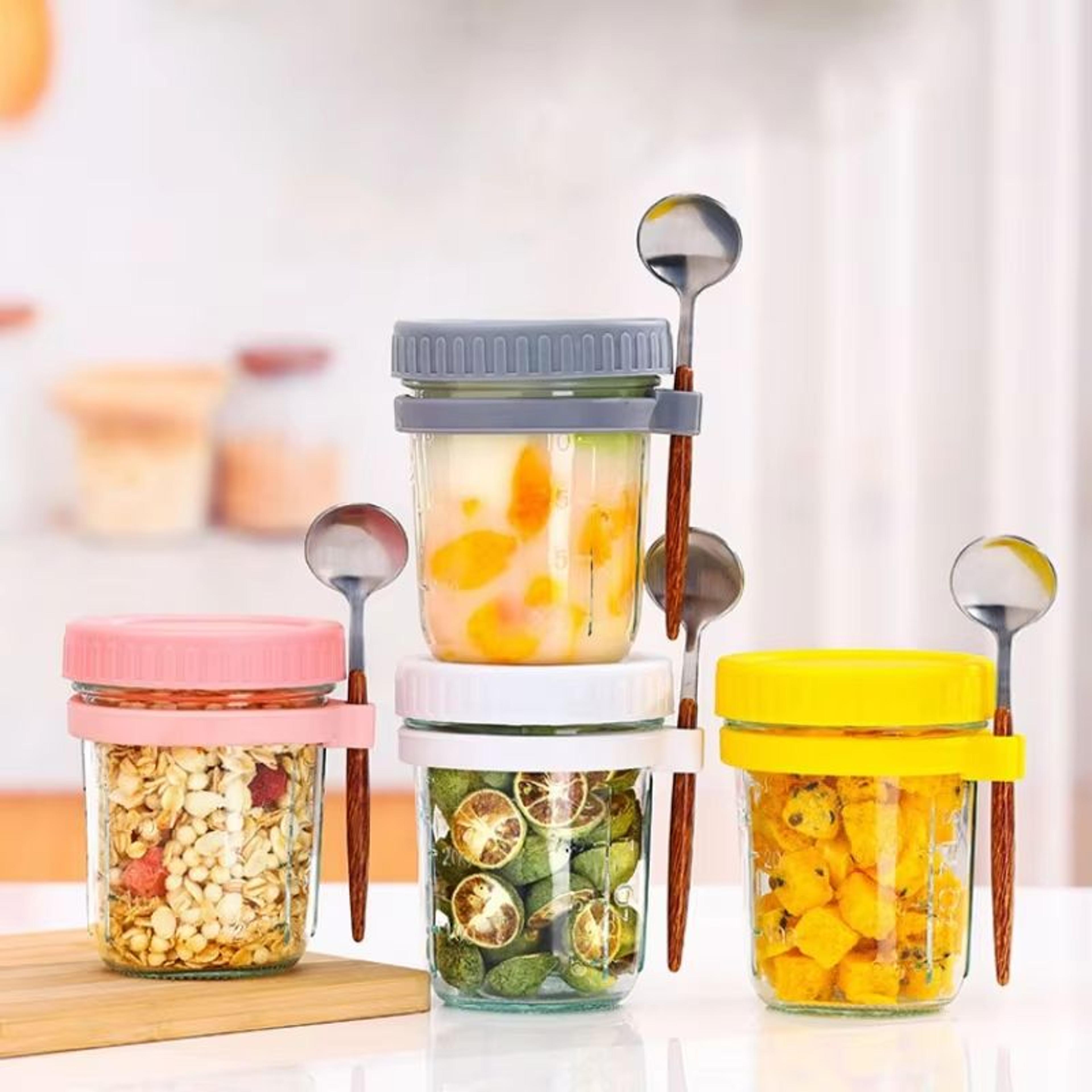 HighValue Oat Cup  Transparent Glass With Lid Spoon And Scale MultiColor Breakfast Cup 4