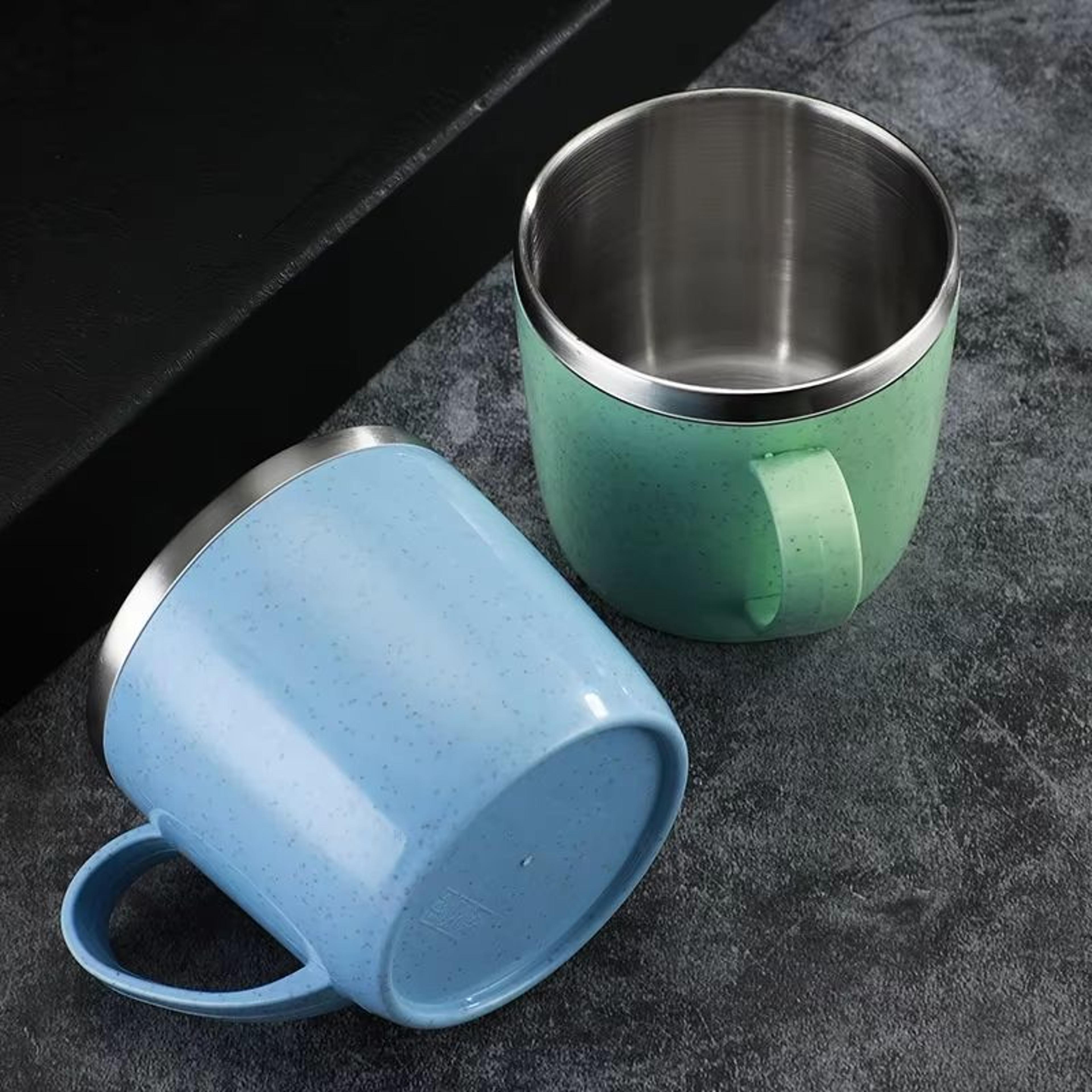 Simple Solid Color Stainless Steel Mug  Wheat Straw Element Small Water Cup AntiScalding Childrens  1