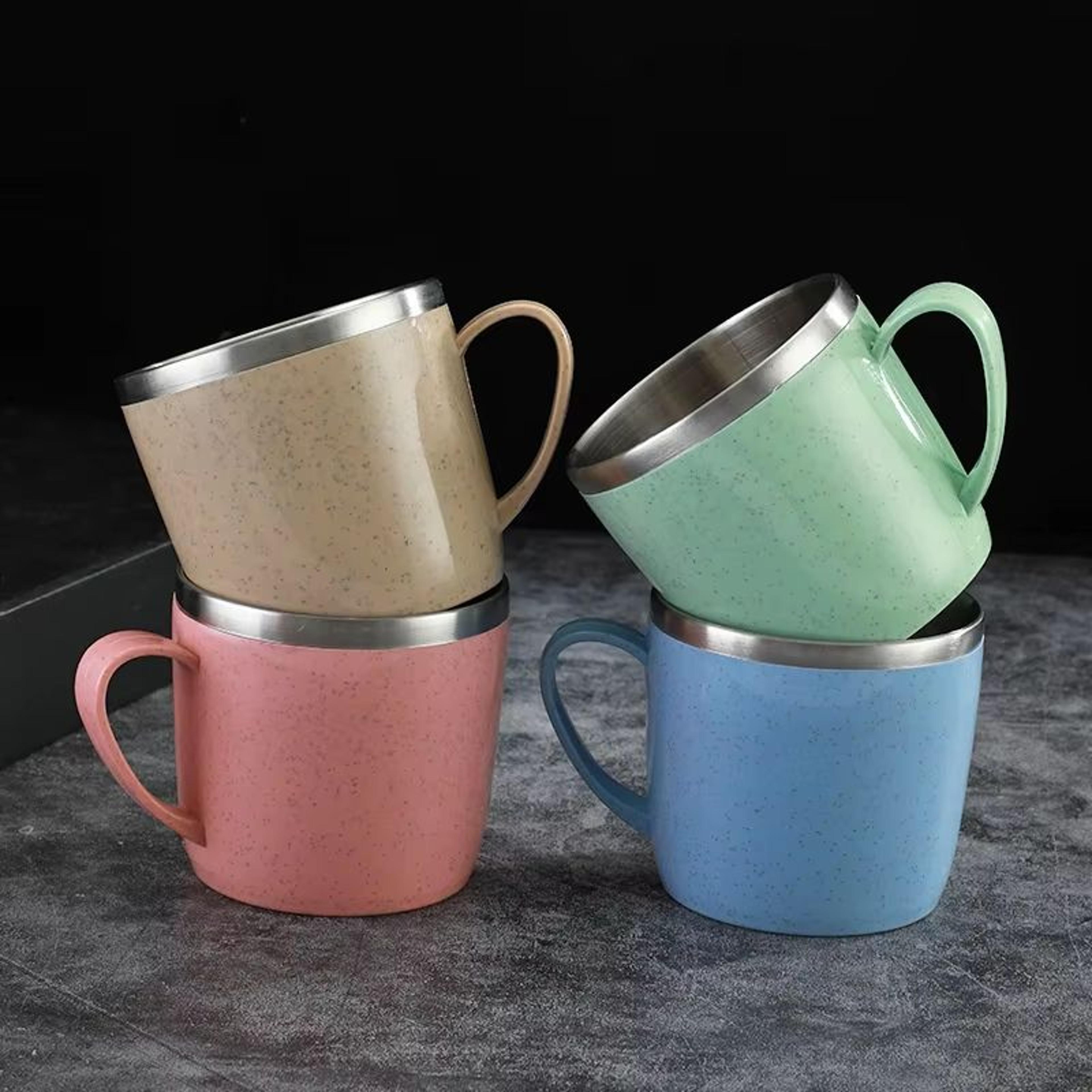 Simple Solid Color Stainless Steel Mug  Wheat Straw Element Small Water Cup AntiScalding Childrens  3