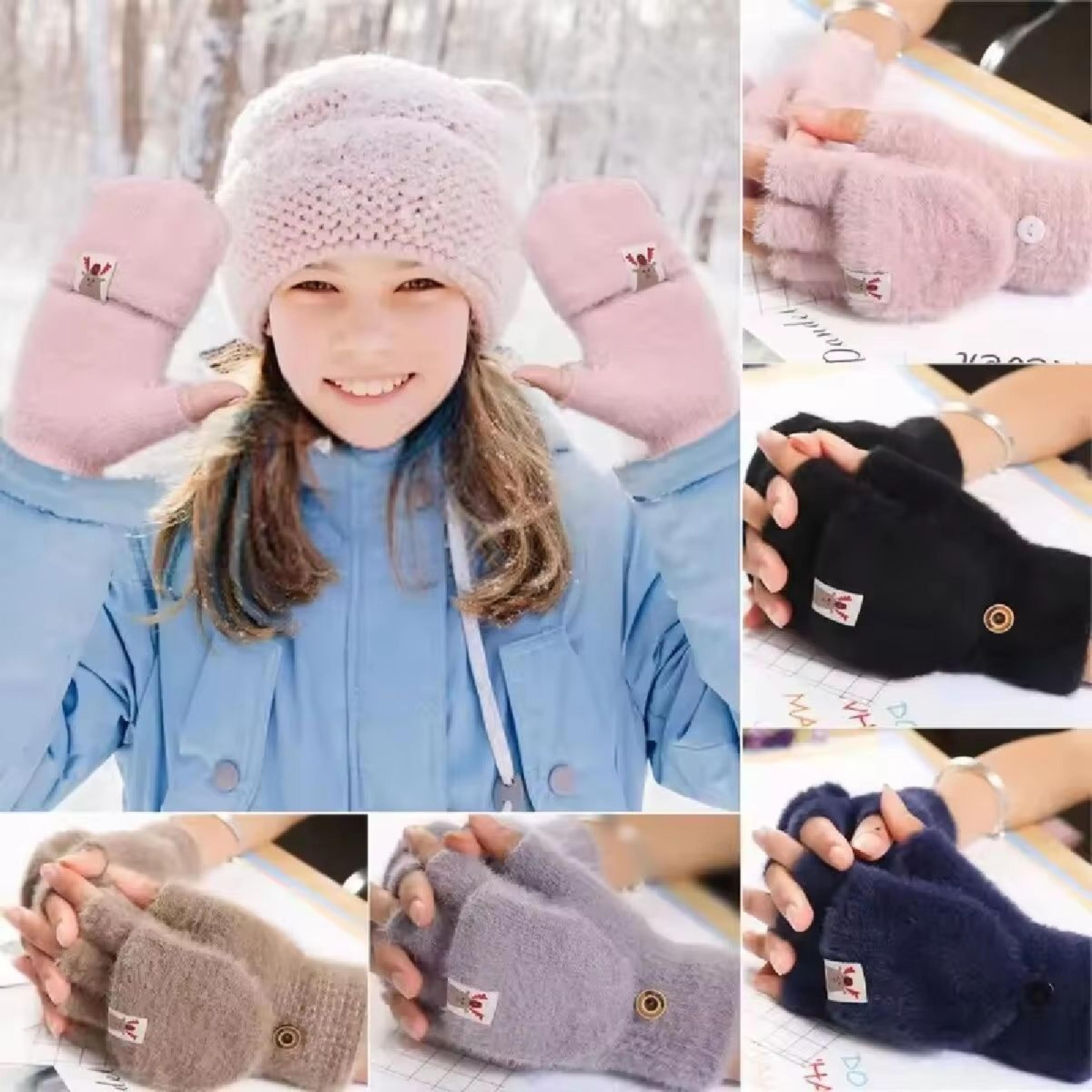 Winter Plush Fingerless Flip Gloves For Women  Soft Warm Thickened Outdoor Gloves 1