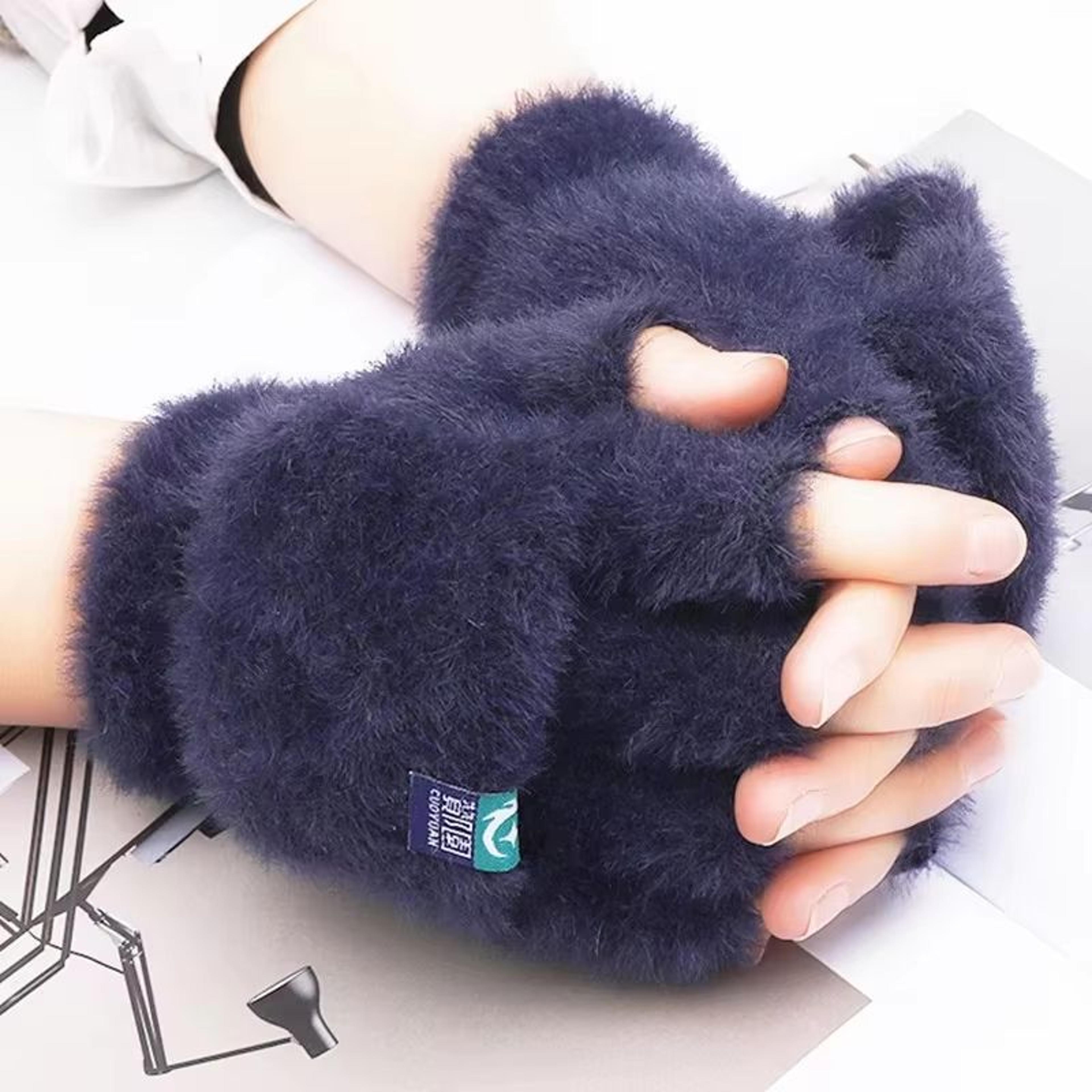Winter Plush Fingerless Flip Gloves For Women  Soft Warm Thickened Outdoor Gloves 6
