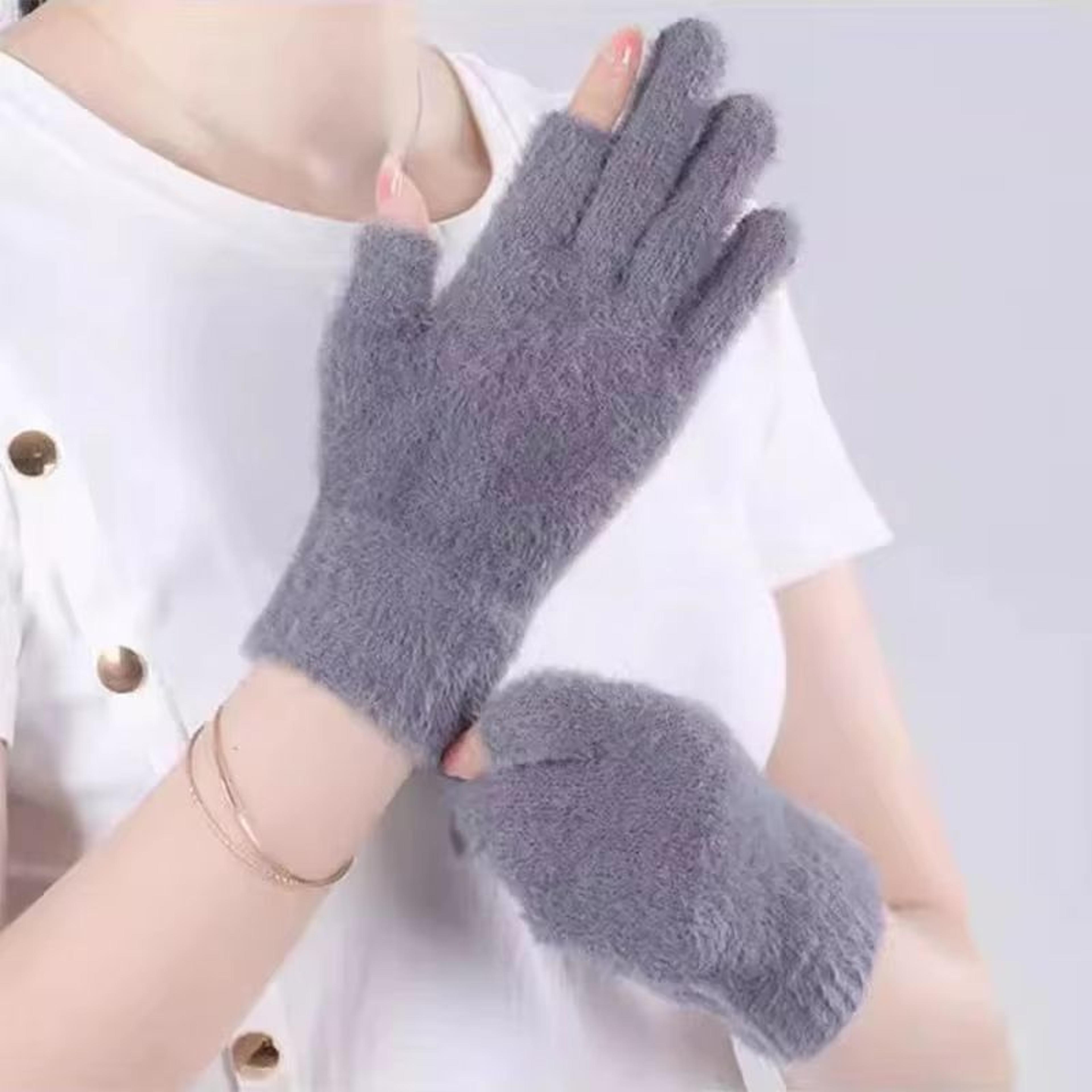 Winter Warmth Fingerless Mink Fur Knitted Gloves  TouchScreen Outdoors Warmth ColdProof Mittens For 1