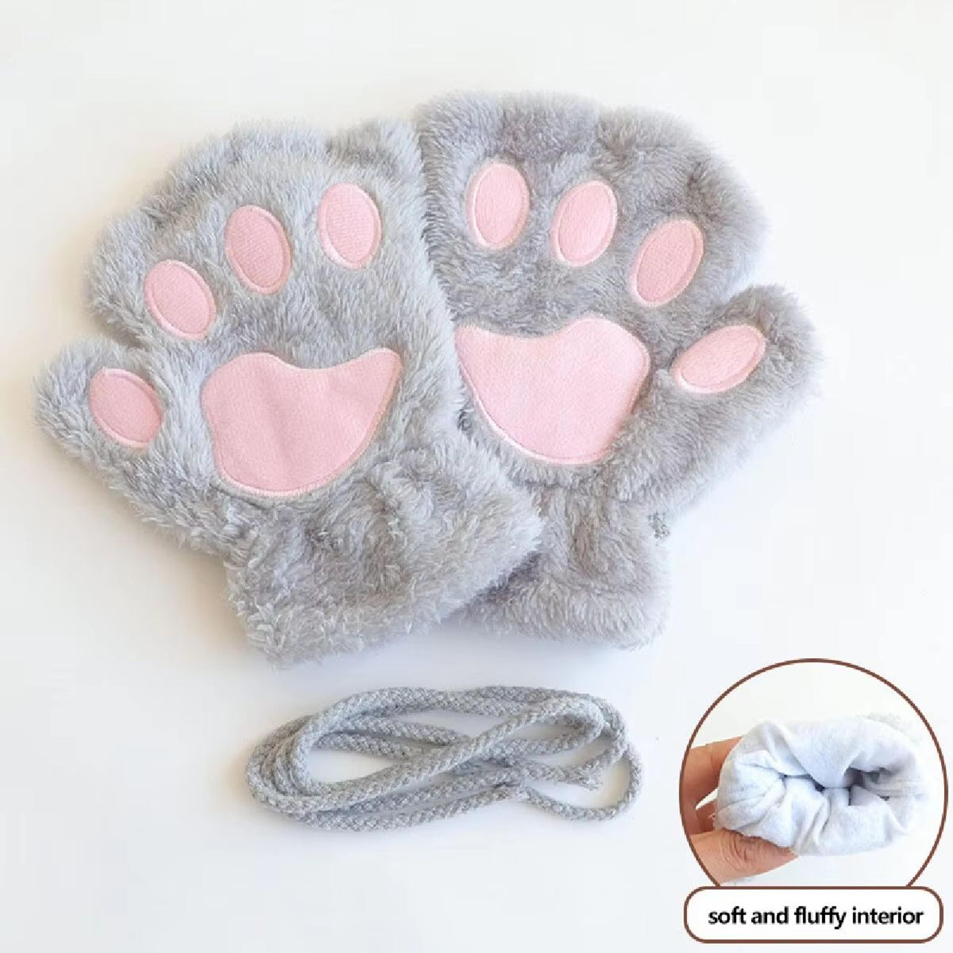 Cute Cat Claw Winter Half Finger Gloves  Thick Fluffy Bear Paw Plush Fingerless Mittens For Women A 2