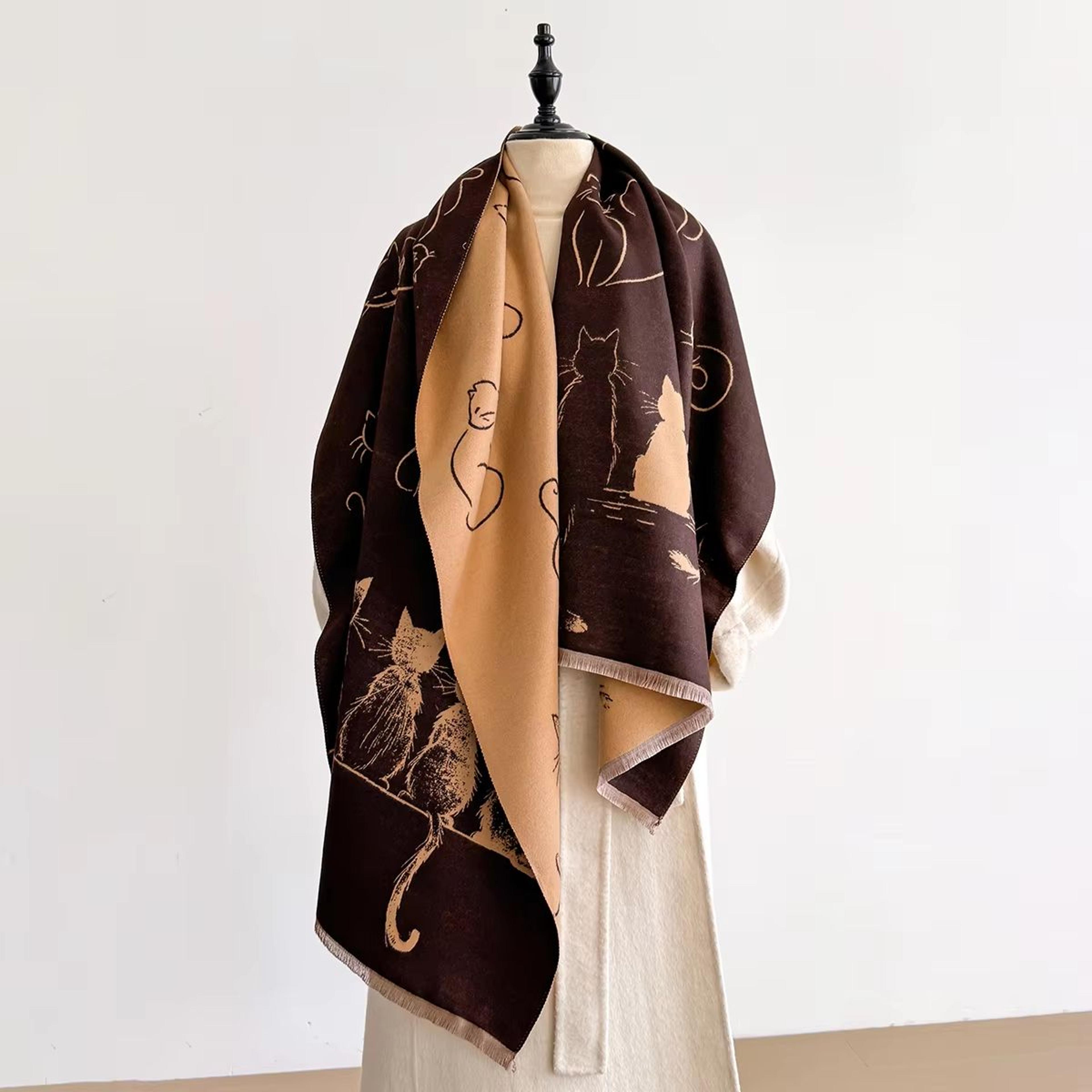 Luxury Winter Cashmere Cat Print Scarf For Women  Warm Pashmina Shawl Wrap Thick Foulard Bufanda 6