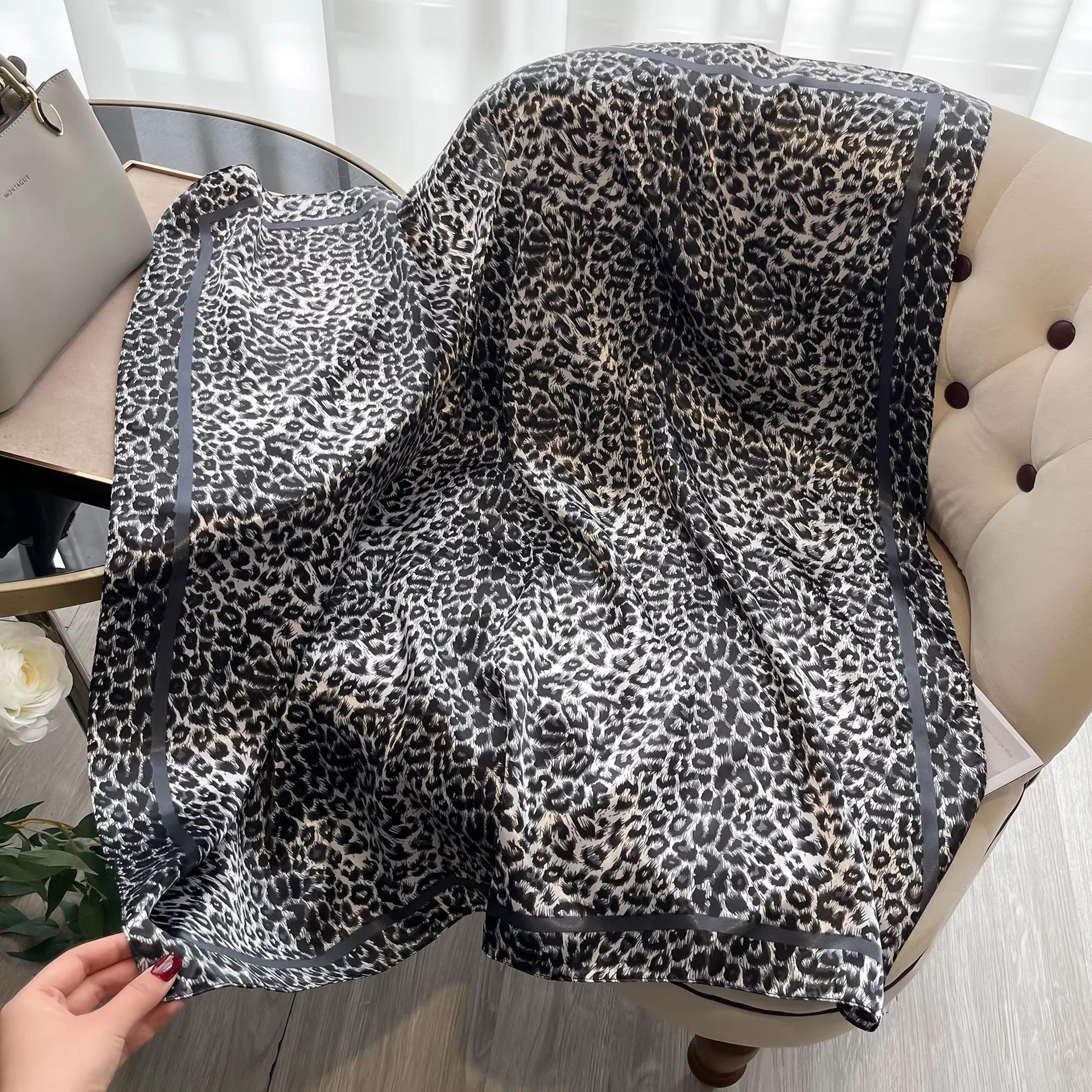 Luxury Leopard Print Satin Square Scarf  Headband Set  2756x2756in Fashion Hair Band Neckerchief  W 9