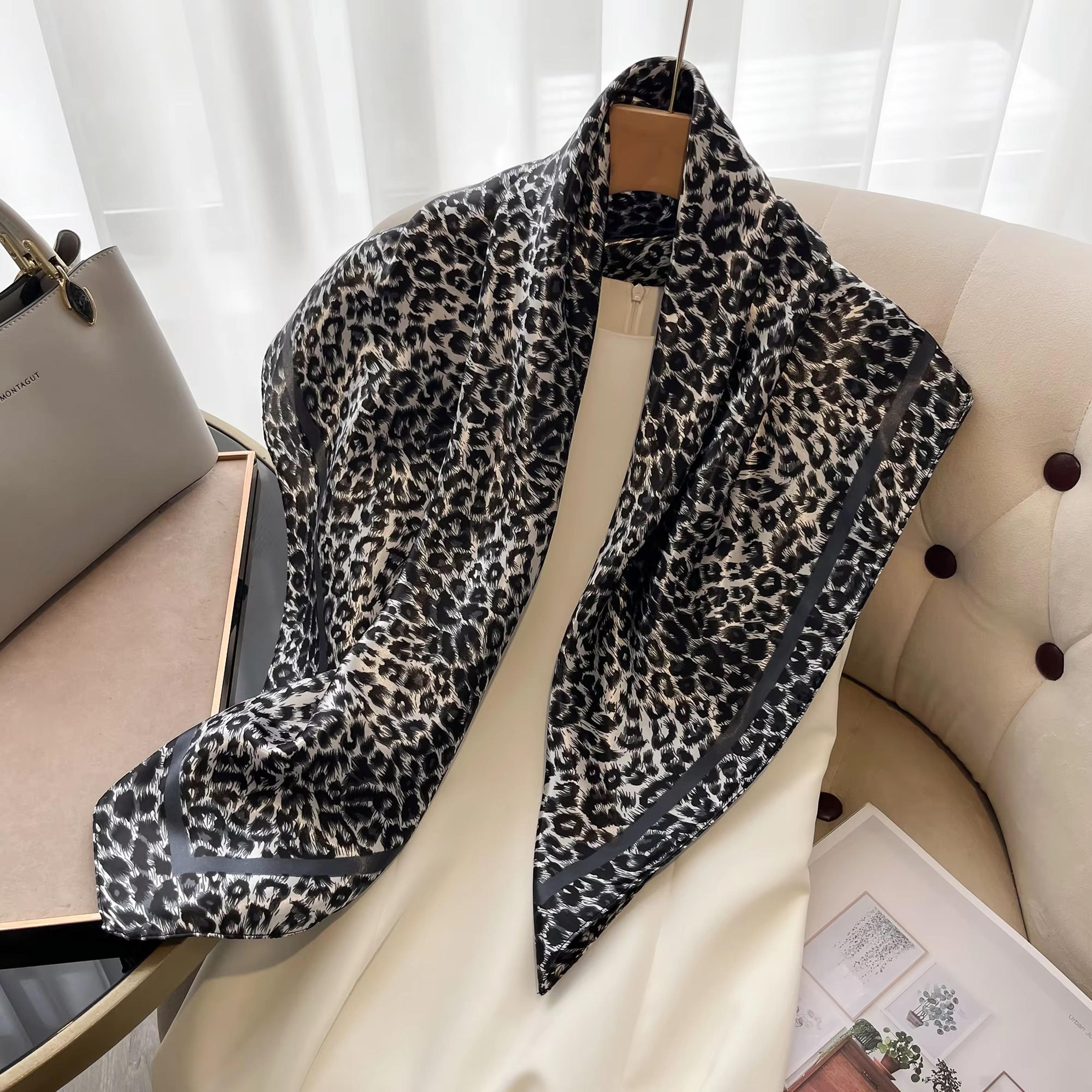 Luxury Leopard Print Satin Square Scarf  Headband Set  2756x2756in Fashion Hair Band Neckerchief  W 5