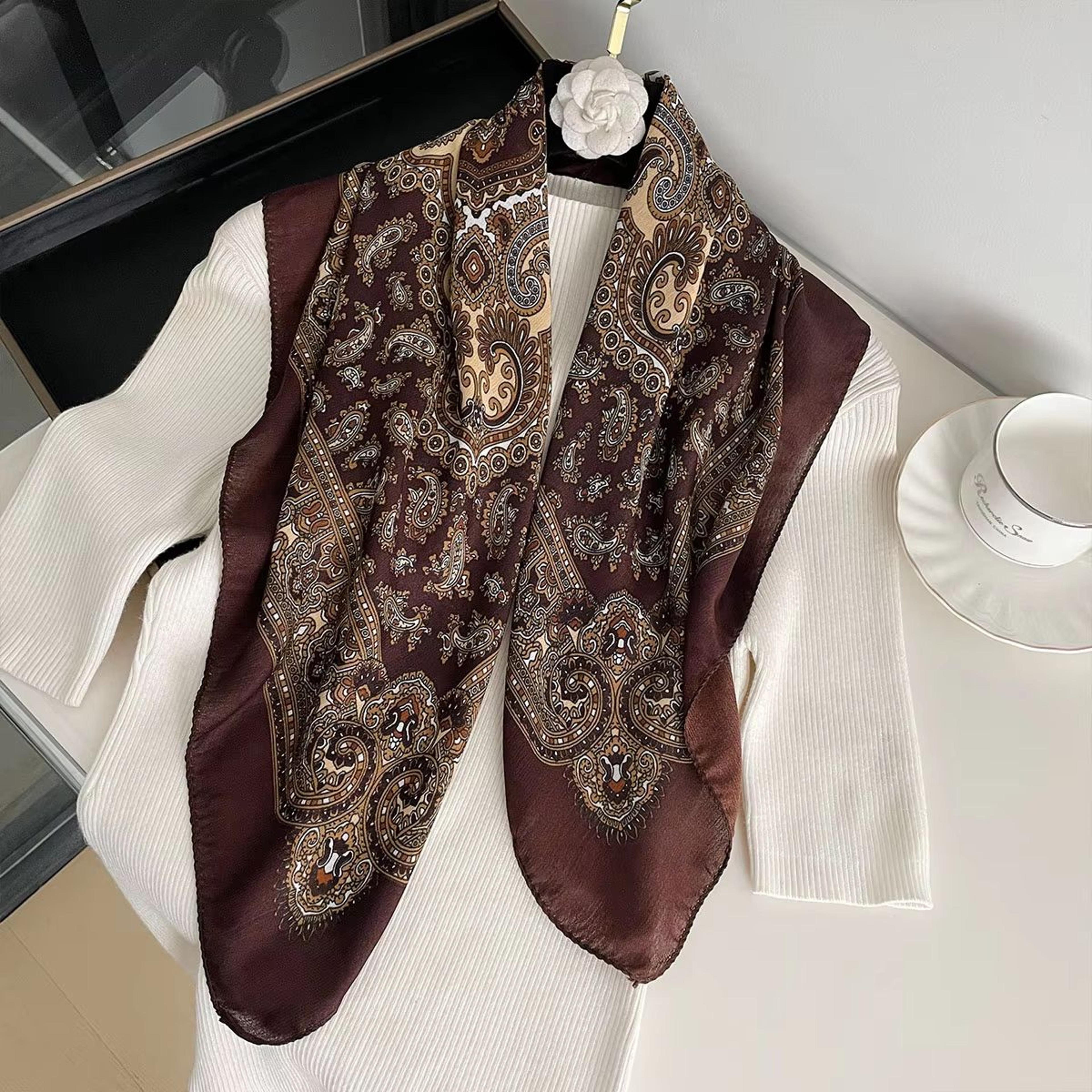 Womens Paisley Print Cotton Texture Square Scarf  2756x2756in Decorative Shawl Headband  Luxury Nec 9